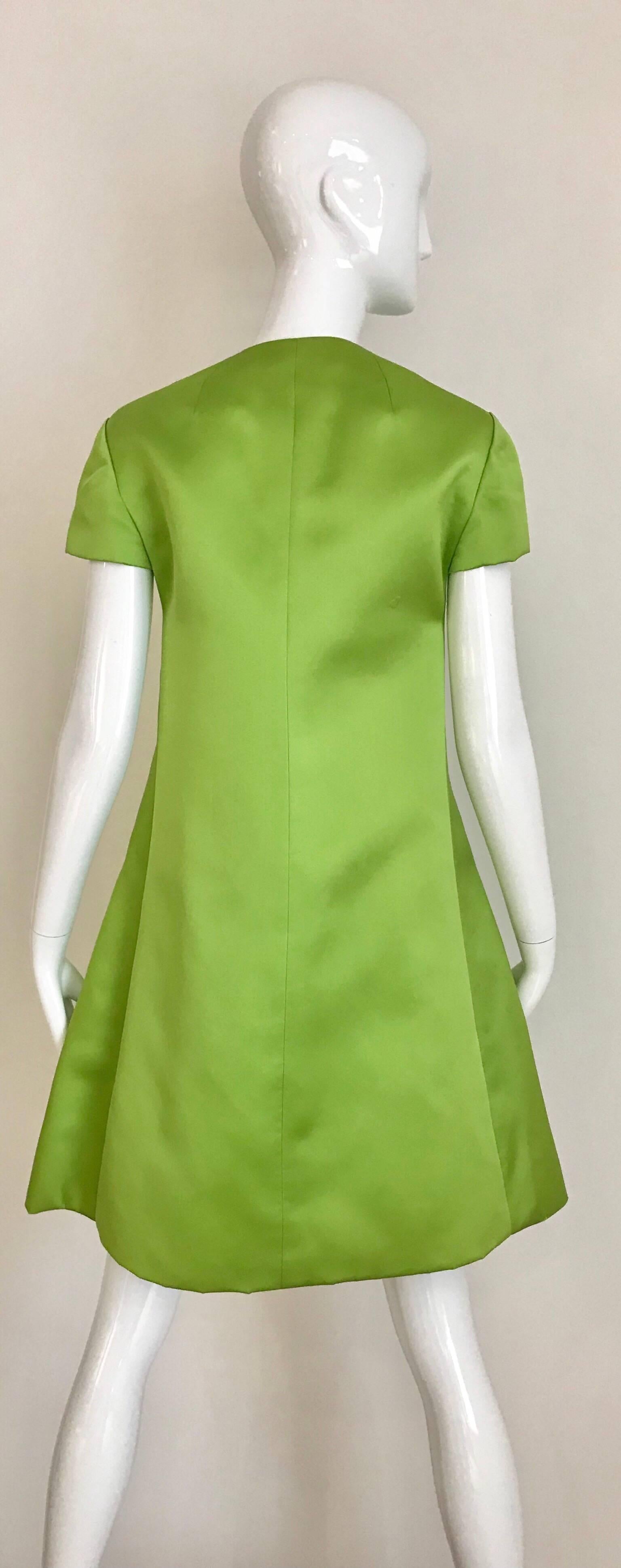 lime green drop waist silk dress