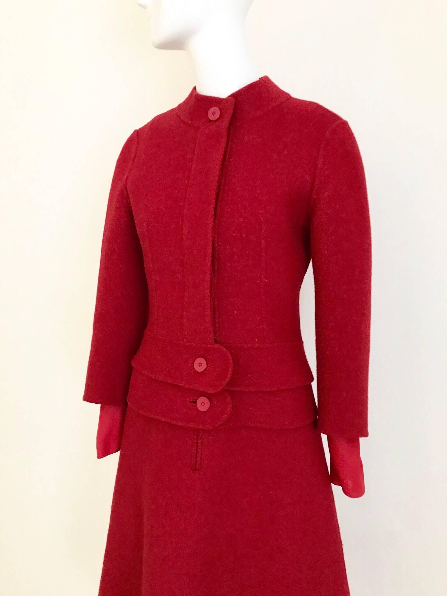 1950s Gres Red Jersey  Wool Dress with Cropped Jacket set In Good Condition In Beverly Hills, CA