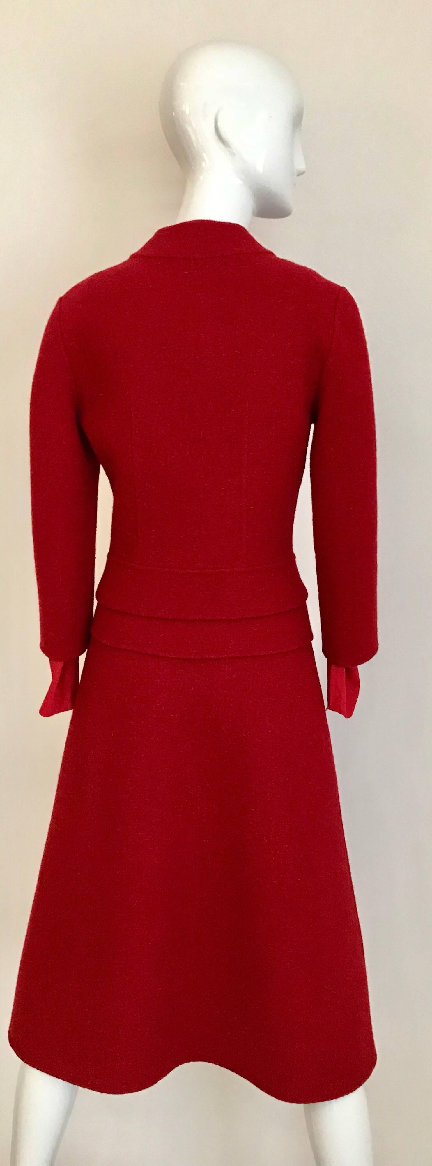 1950s Gres Red Jersey  Wool Dress with Cropped Jacket set 1