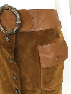 Gucci Brown Suede Leather Skirt, 1970s