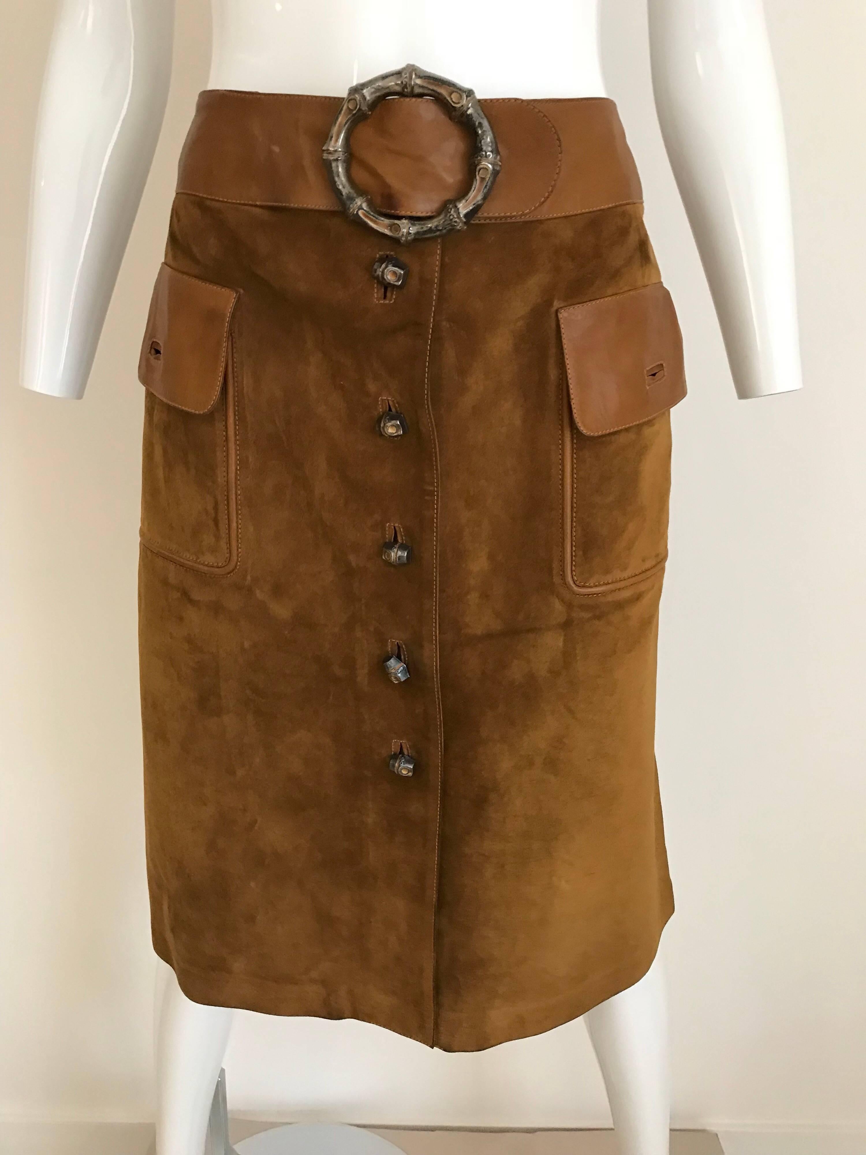 Gucci Brown Suede Leather Skirt, 1970s  In Good Condition In Beverly Hills, CA