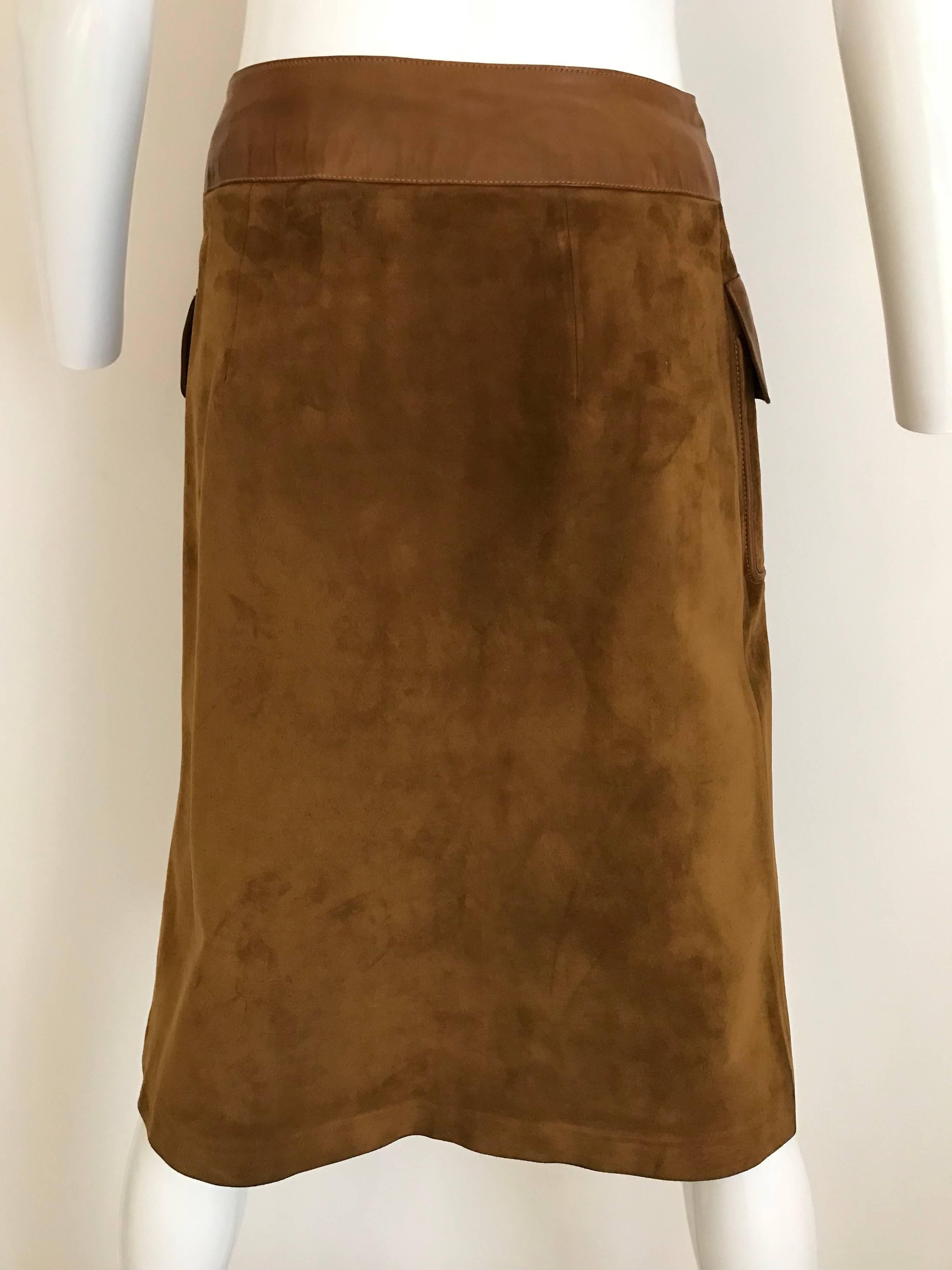 Gucci Brown Suede Leather Skirt, 1970s  5