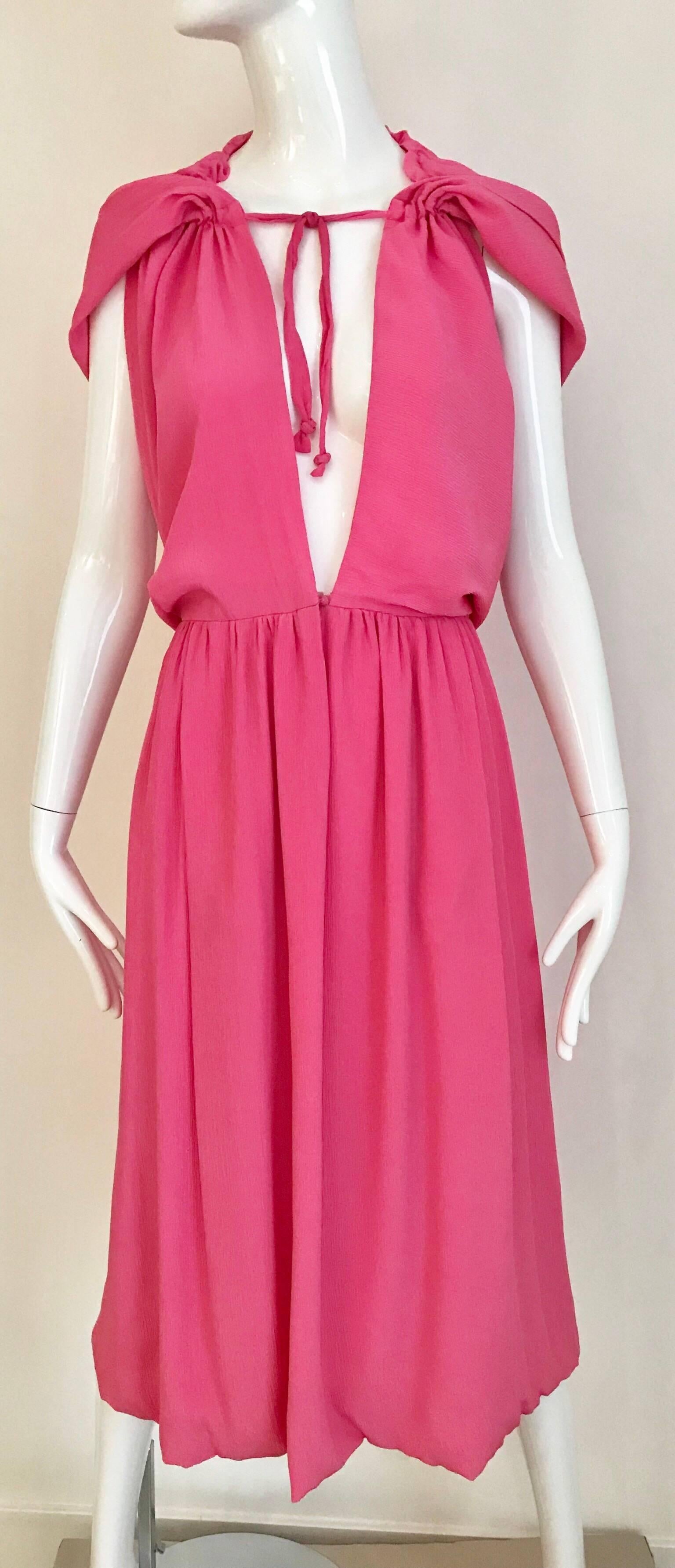 1970s Pink Crepe De Chine Summer Cocktial Dress with hood 1