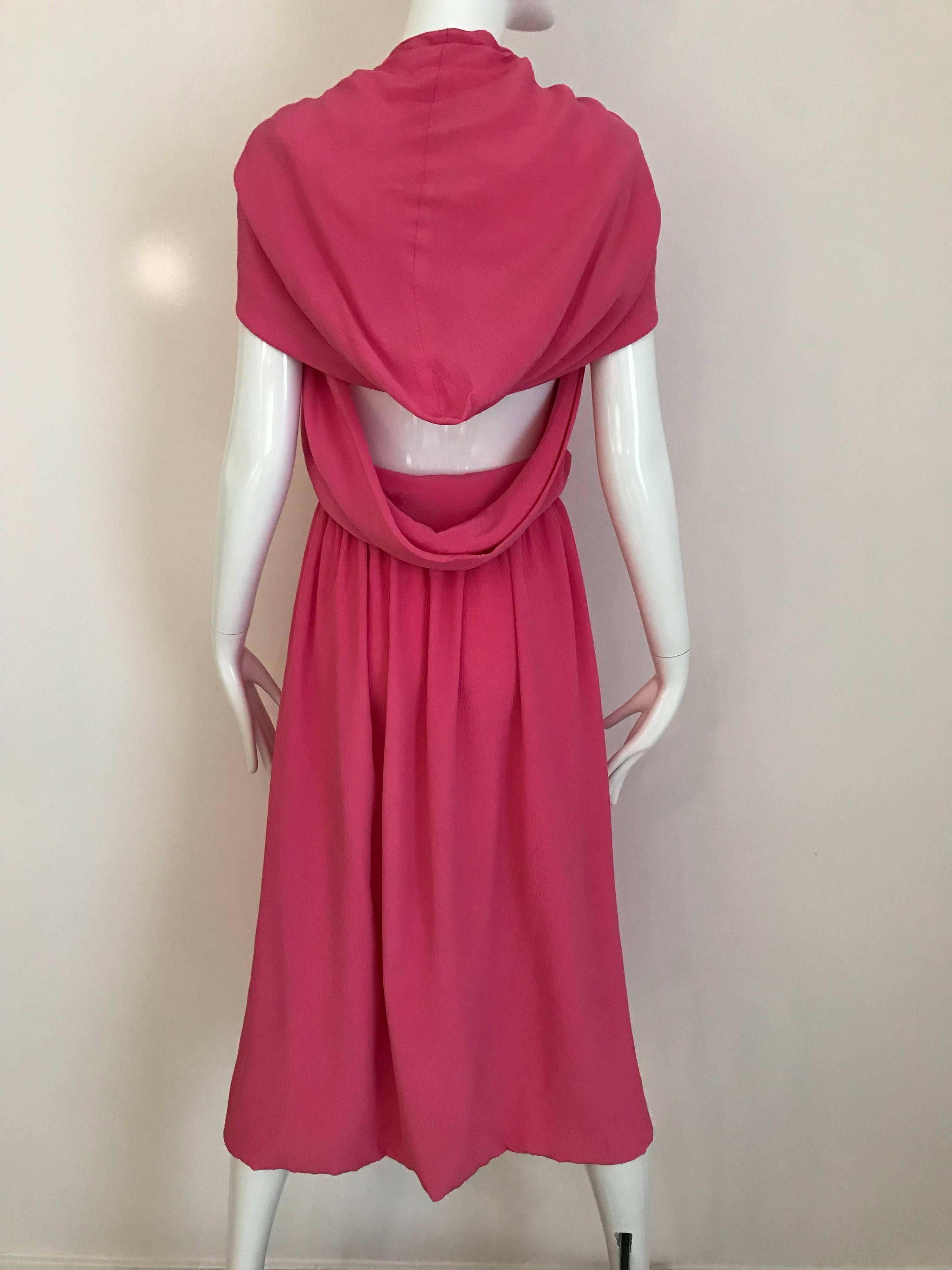1970s Pink Crepe De Chine Summer Cocktial Dress with hood 3
