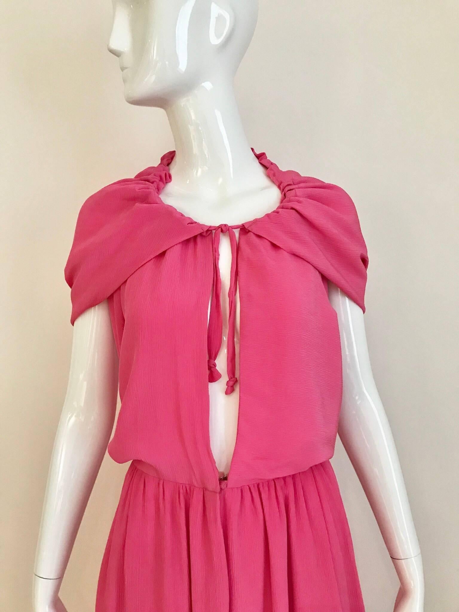1970s Pink Crepe De Chine Summer Cocktial Dress with hood 5