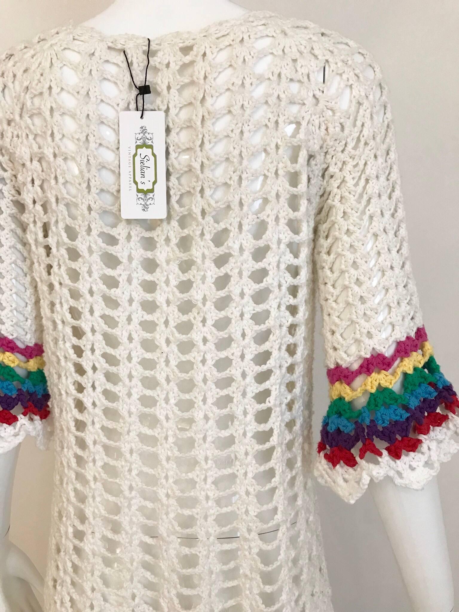 Women's 1970s White Cotton Crochet summer  Coat 