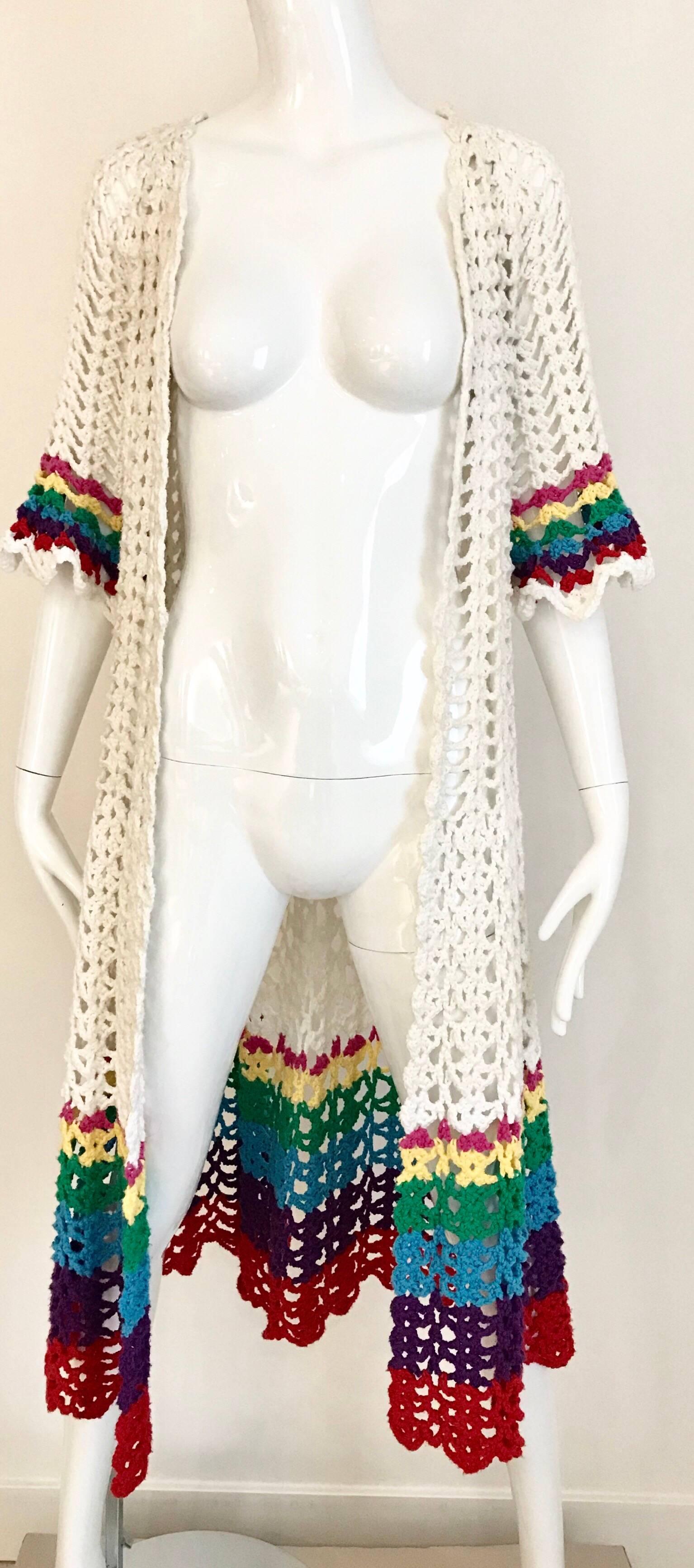 1970s White Cotton Crochet summer  Coat  1