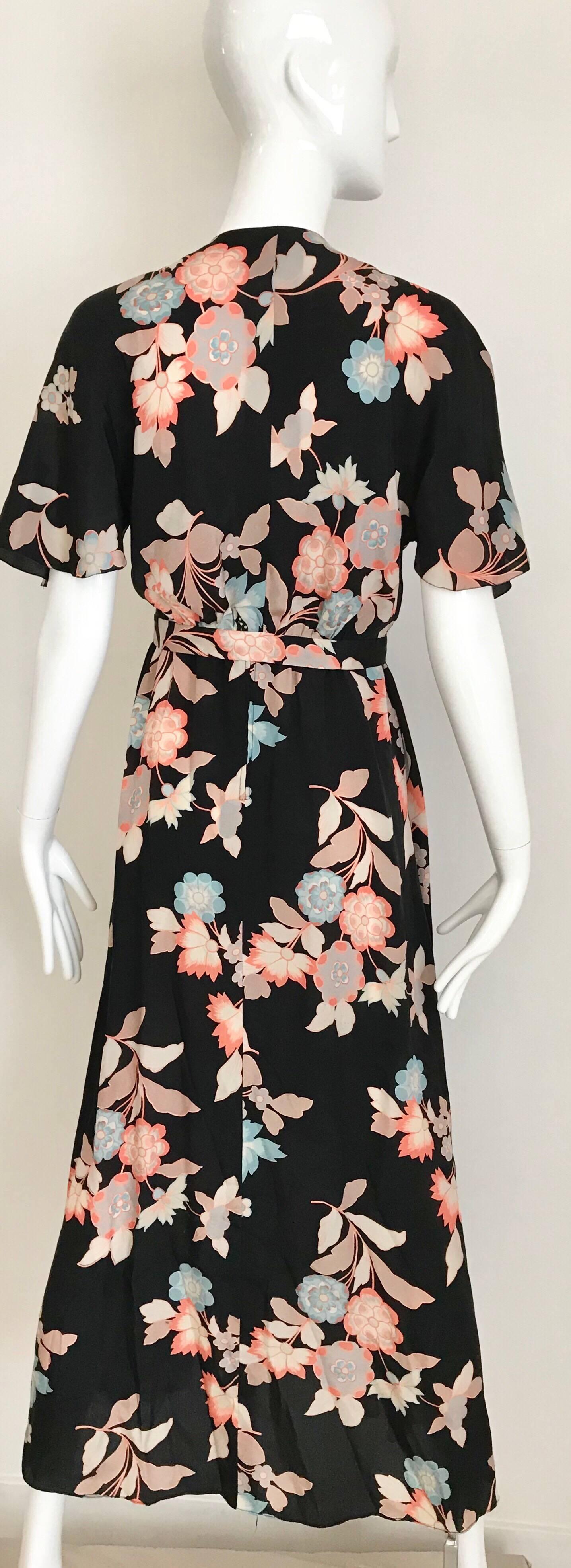 Women's Chloé Floral Print Silk Dress with Capelet, 1970s 