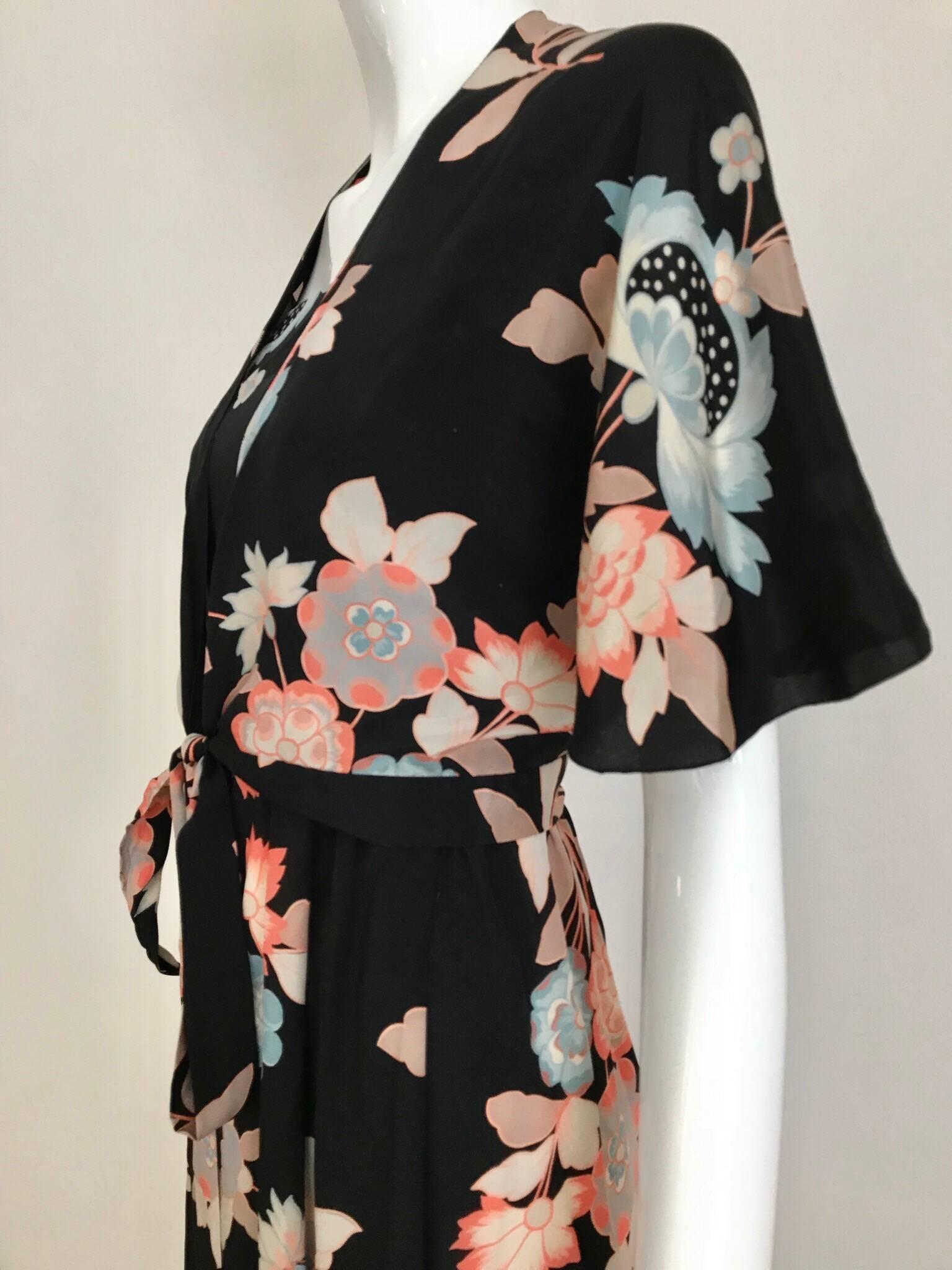 Chloé Floral Print Silk Dress with Capelet, 1970s  1