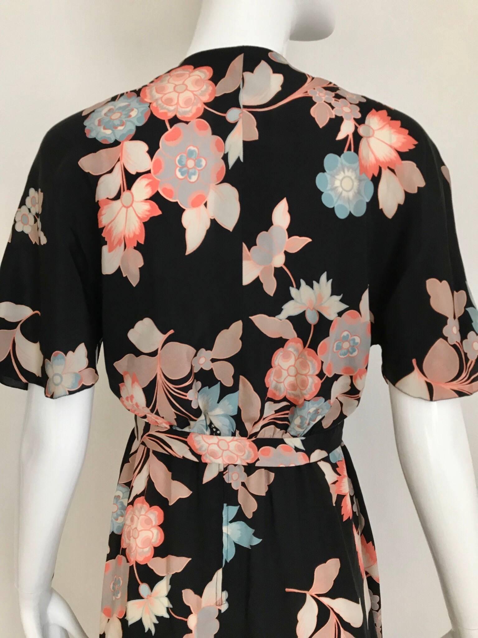 Chloé Floral Print Silk Dress with Capelet, 1970s  2