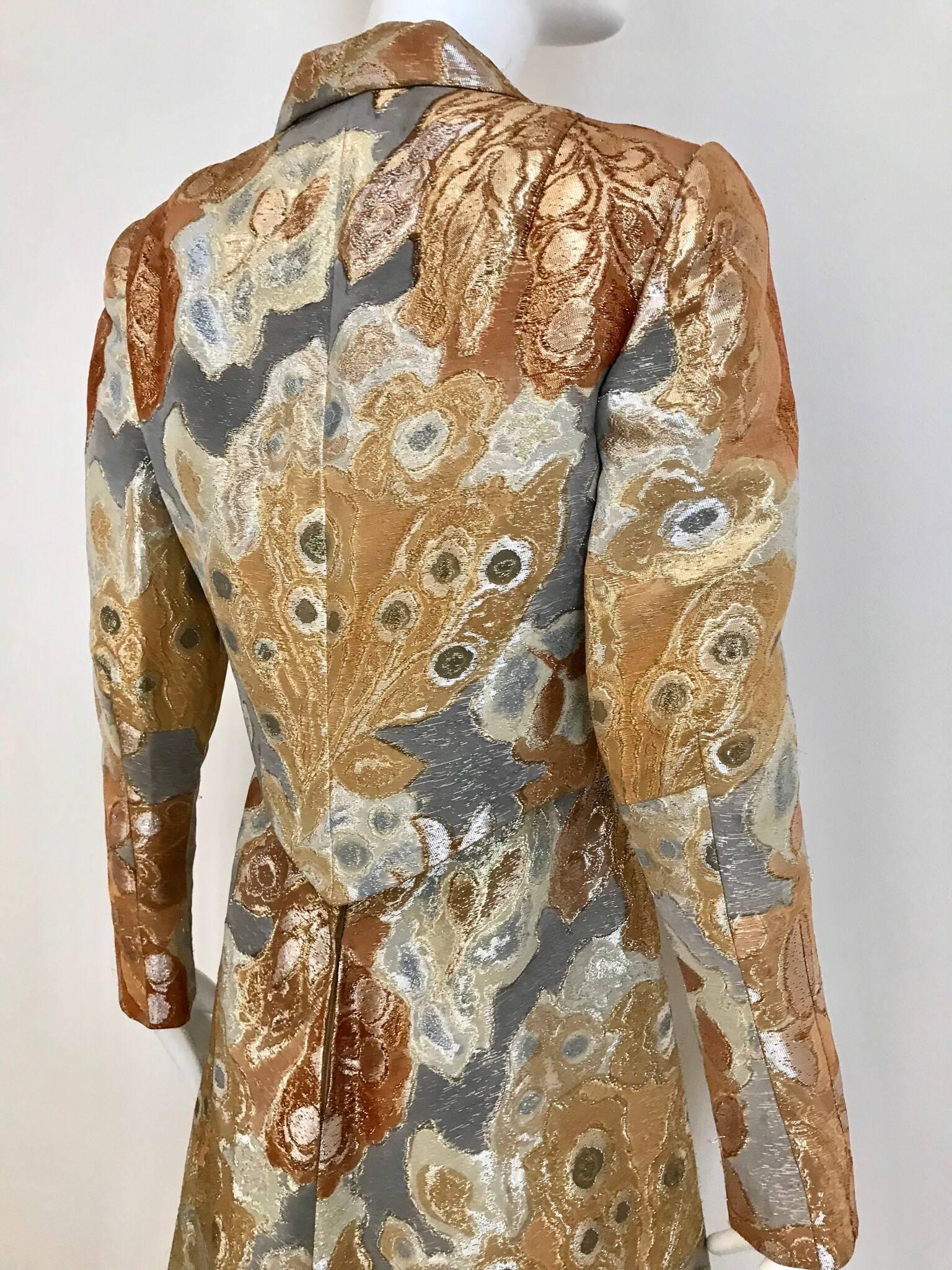 1970s Pauline Trigère Gold Metallic Brocade Dress Jacket Set For Sale 2