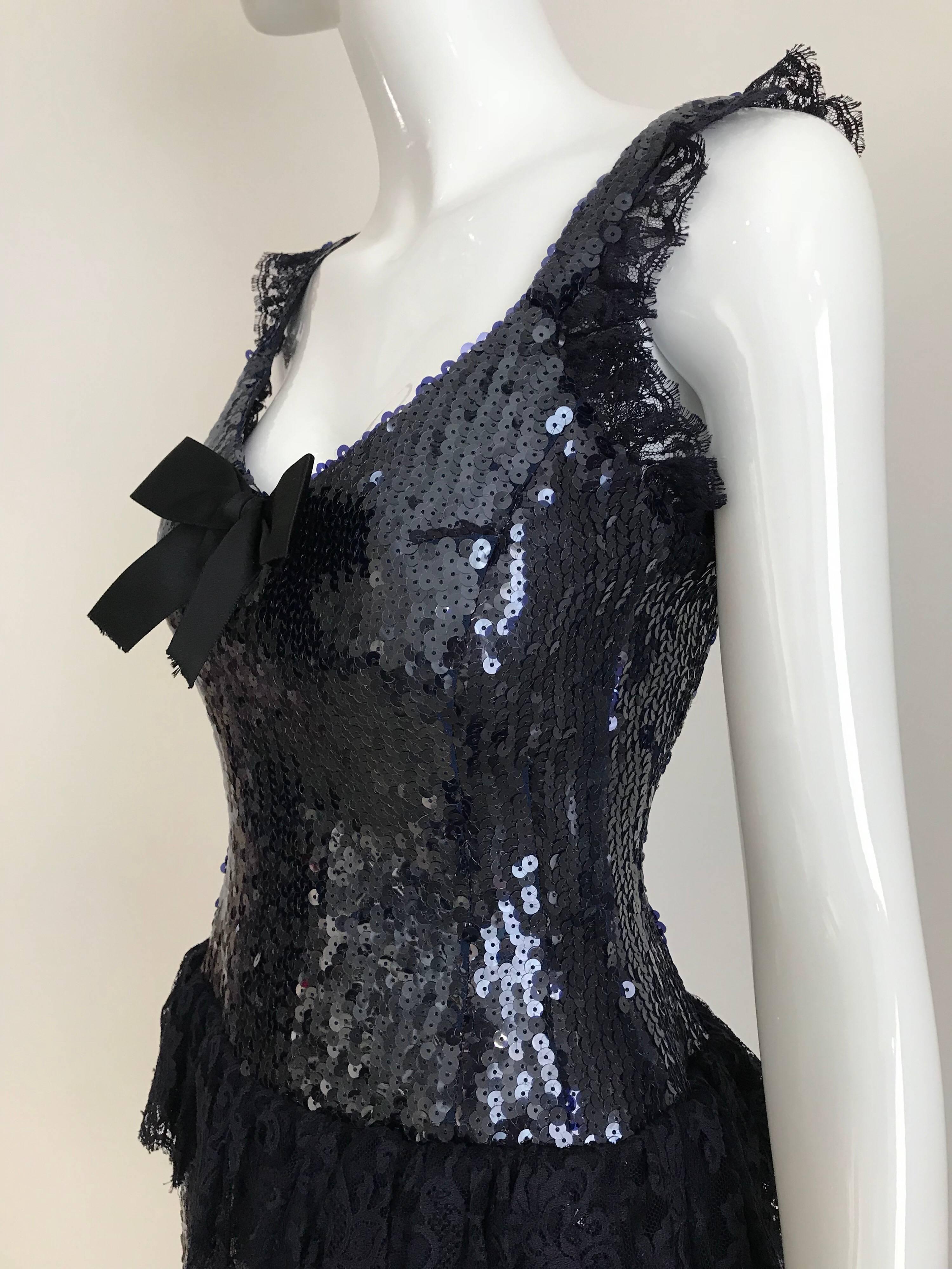 1980s Chanel Navy Blue Sequin Cocktail Dress 1