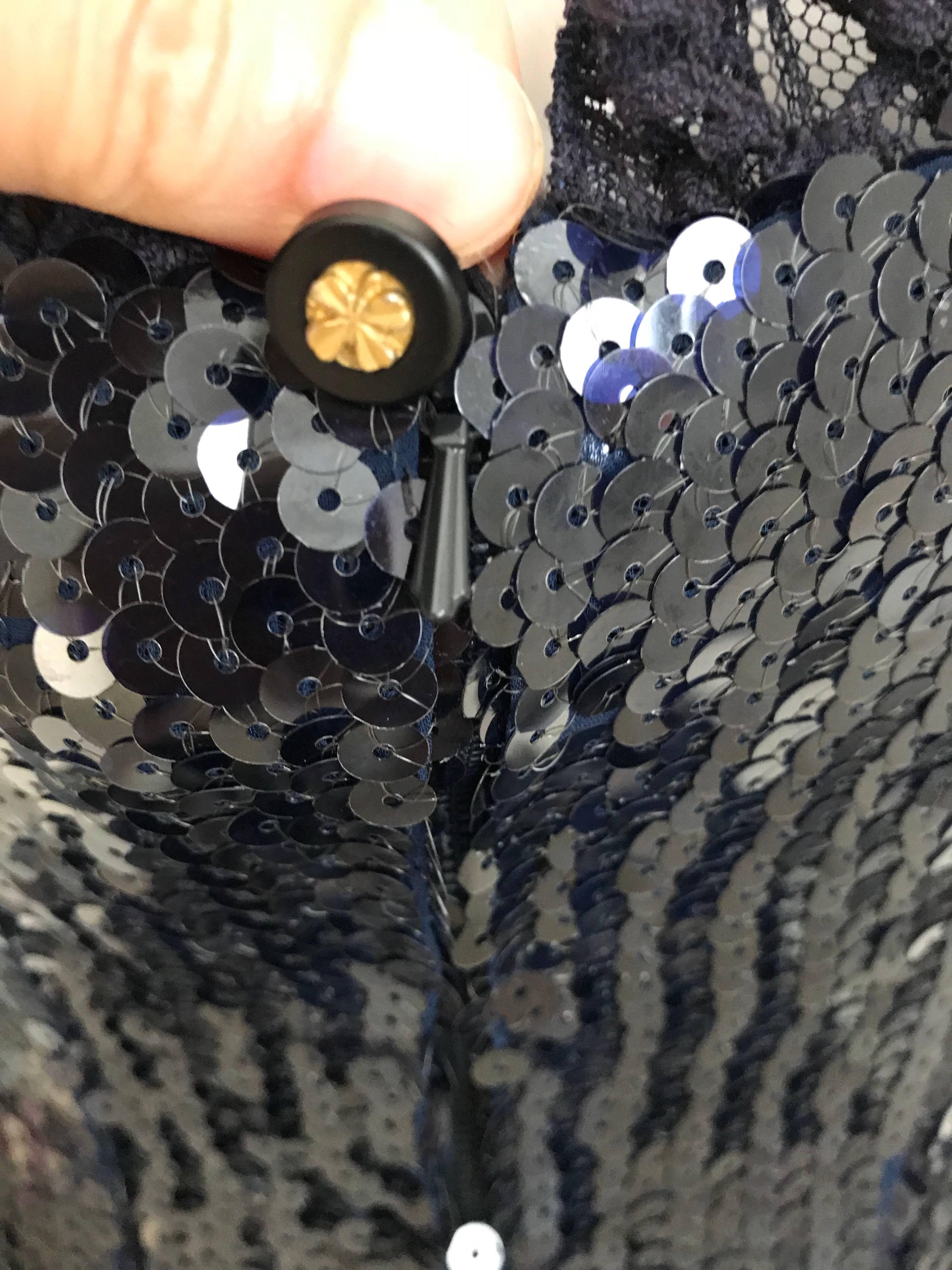 1980s Chanel Navy Blue Sequin Cocktail Dress 2