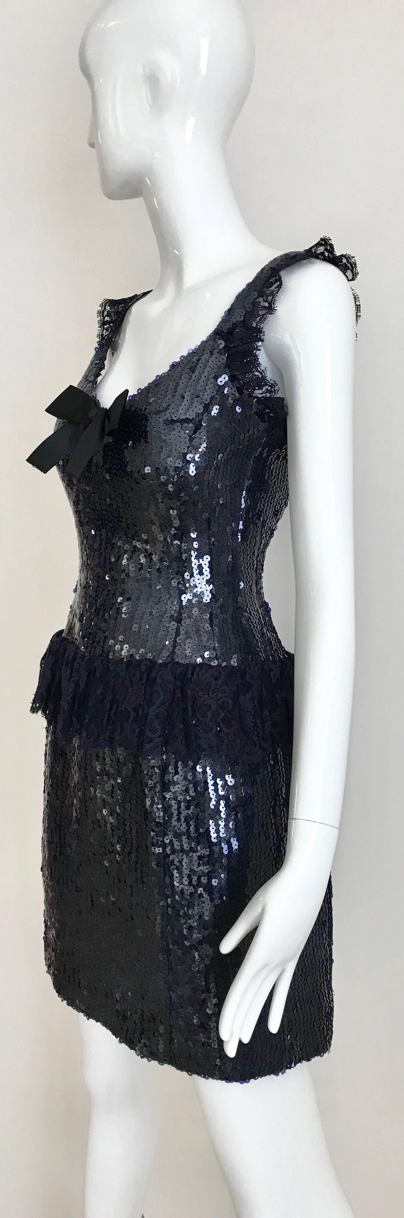 1980s Chanel Navy Blue Sequin Cocktail Dress 3