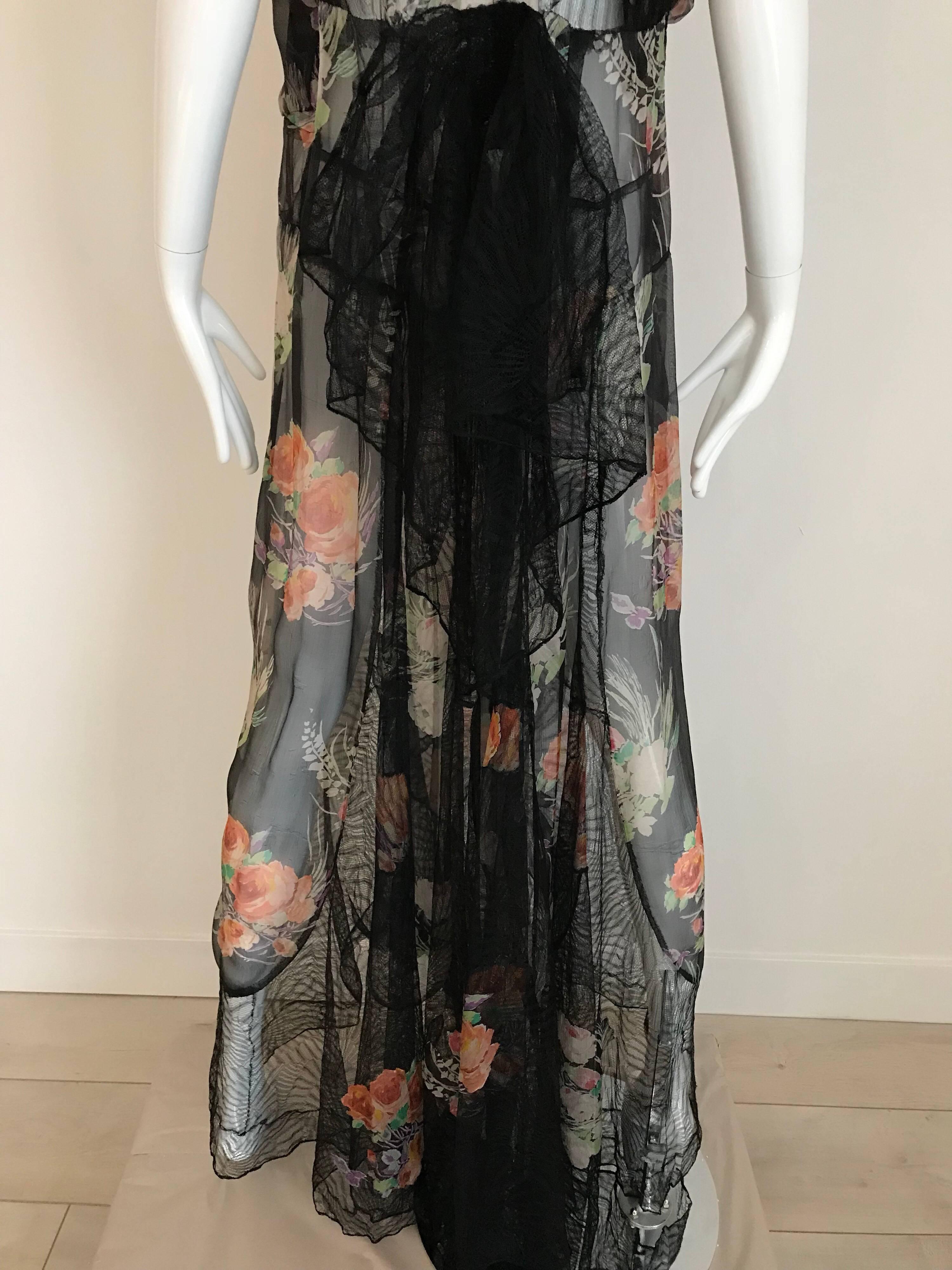  Floral Print Silk and Lace Gown, 1930s  4