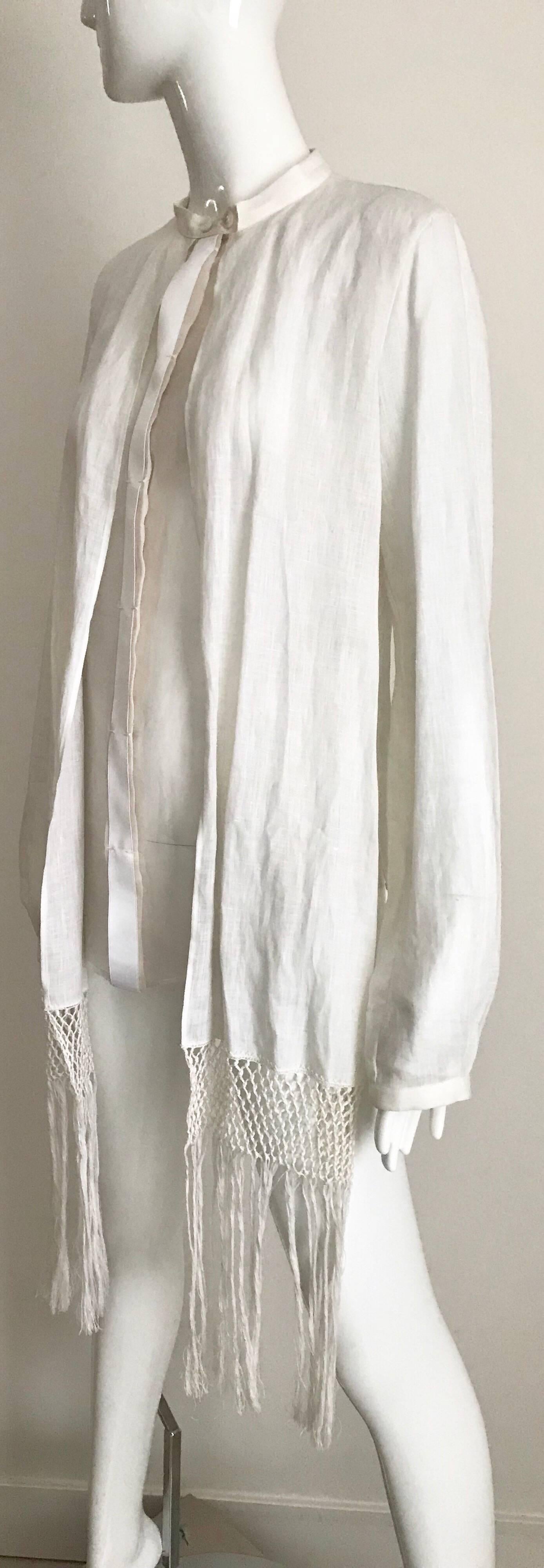 Gray 1990s Gianfranco Ferre White Linen and Silk Blouse 