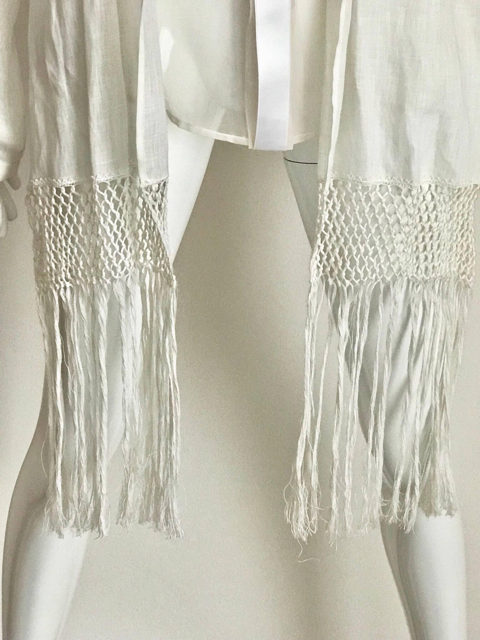 Women's 1990s Gianfranco Ferre White Linen and Silk Blouse 