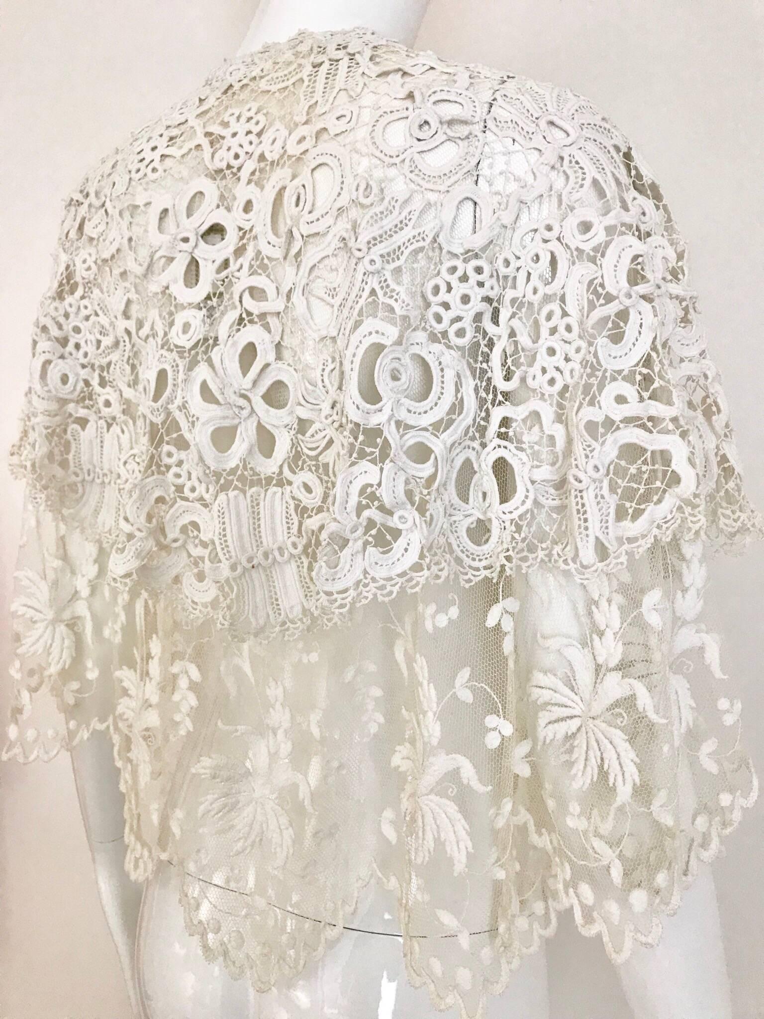 Edwardian White Battenberg Lace Capelet  2