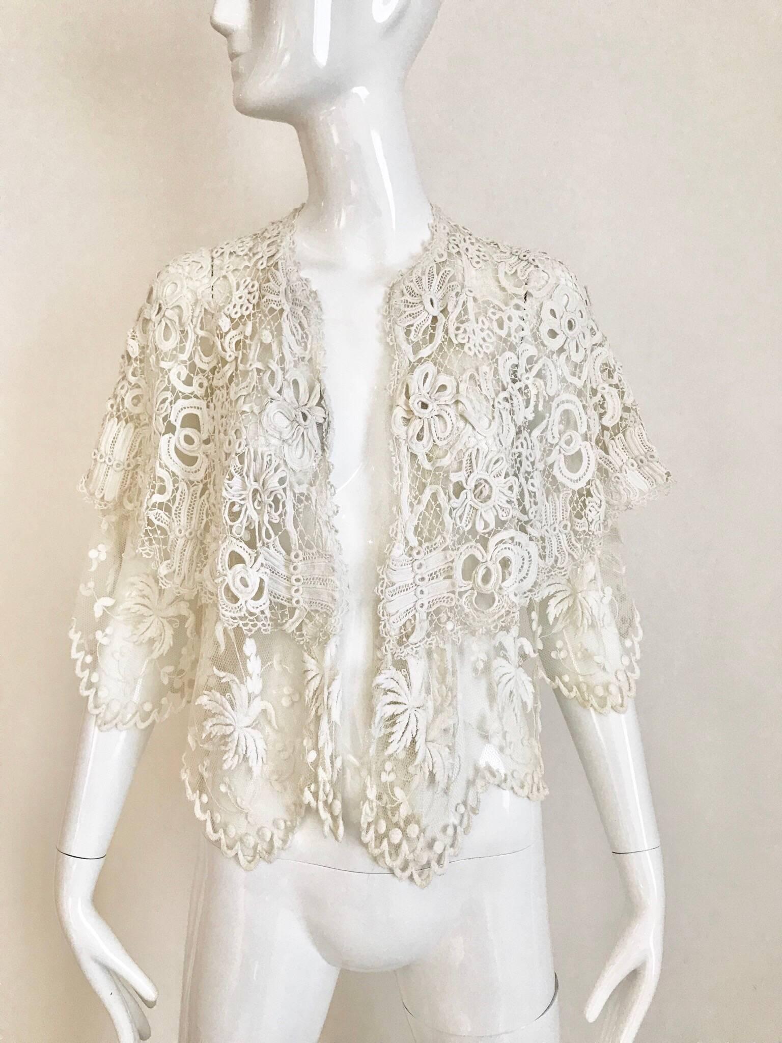 Edwardian White Battenberg Lace Capelet  6