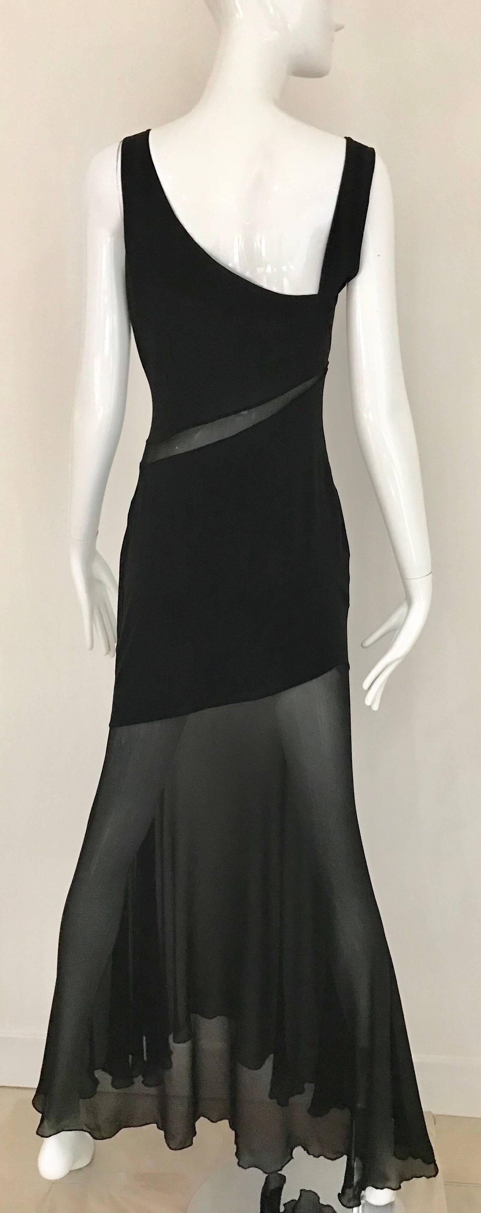 Women's Claude Montana Black Silk Cut Out Gown, 1990s  For Sale