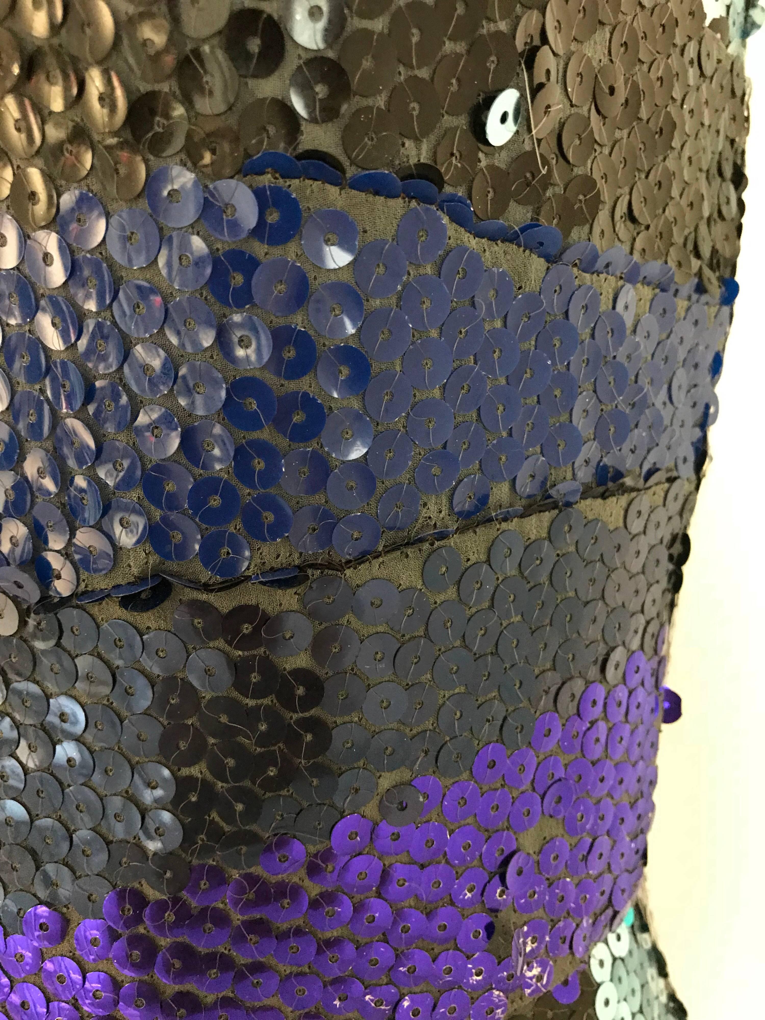 Givenchy Spaghetti Strap Blue Sequins Cocktail Dress, 1960s  For Sale 3