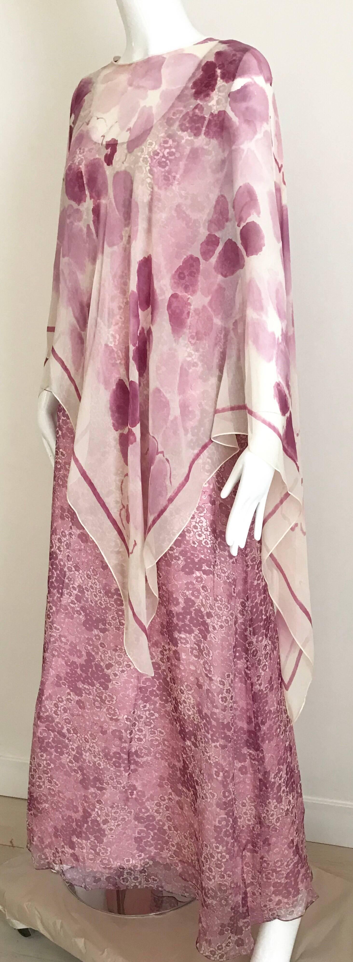 Marrone Oscar De La Renta - Stampa floreale rosa  Abito, anni '70
