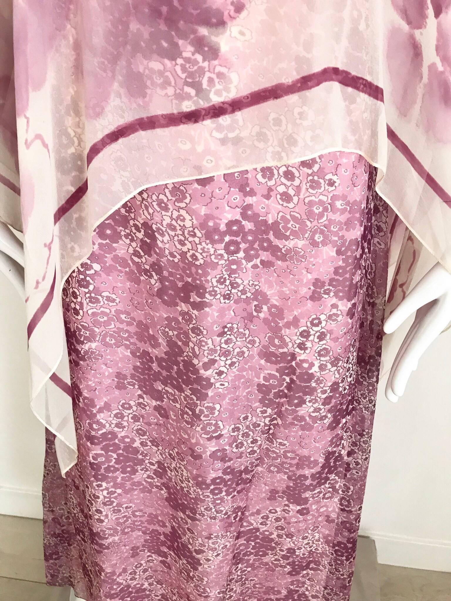 Oscar De La Renta Pink Floral Print  Dress, 1970s  For Sale 1