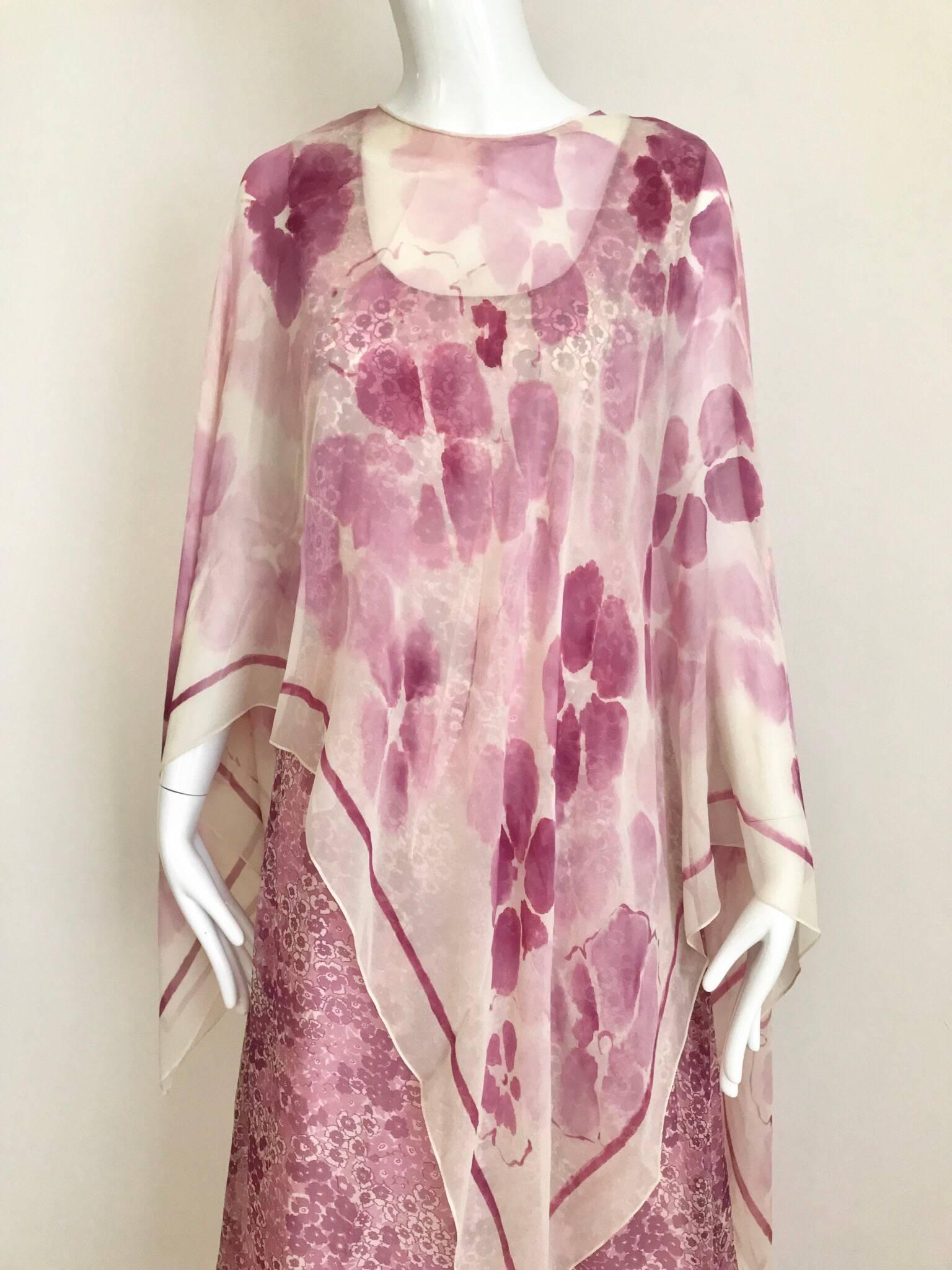 Oscar De La Renta Pink Floral Print  Dress, 1970s  For Sale 2