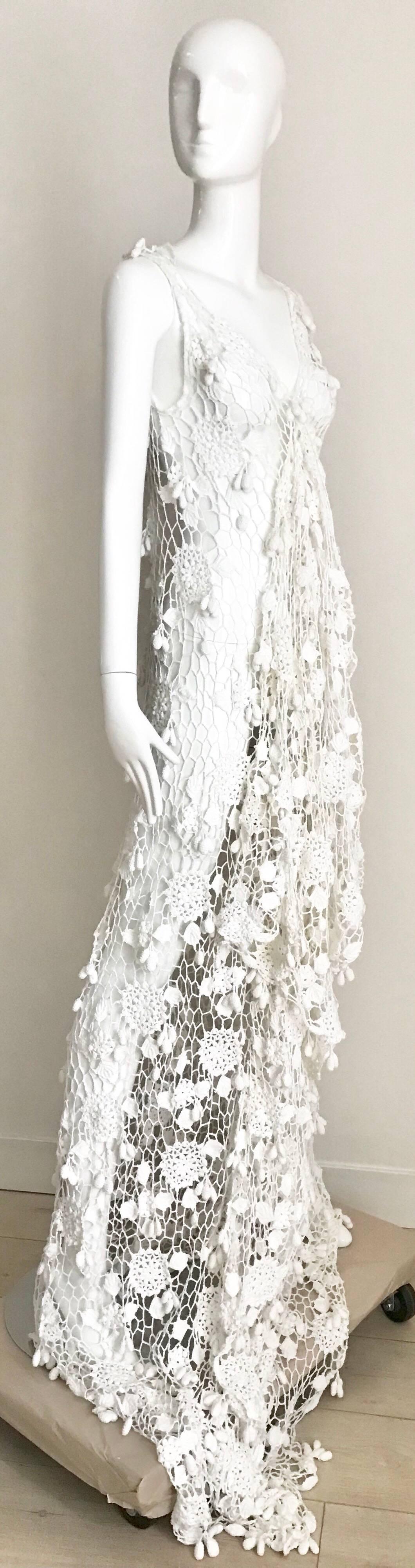 White Cotton Crochet Gown, 1970s  In Good Condition In Beverly Hills, CA