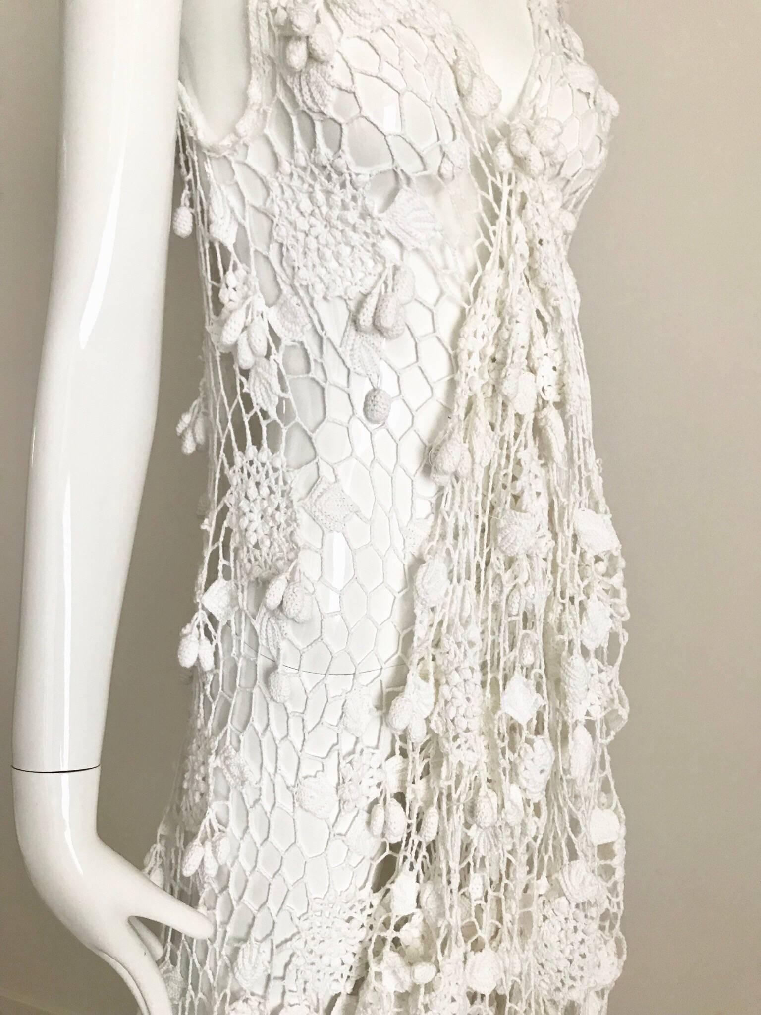 White Cotton Crochet Gown, 1970s  3