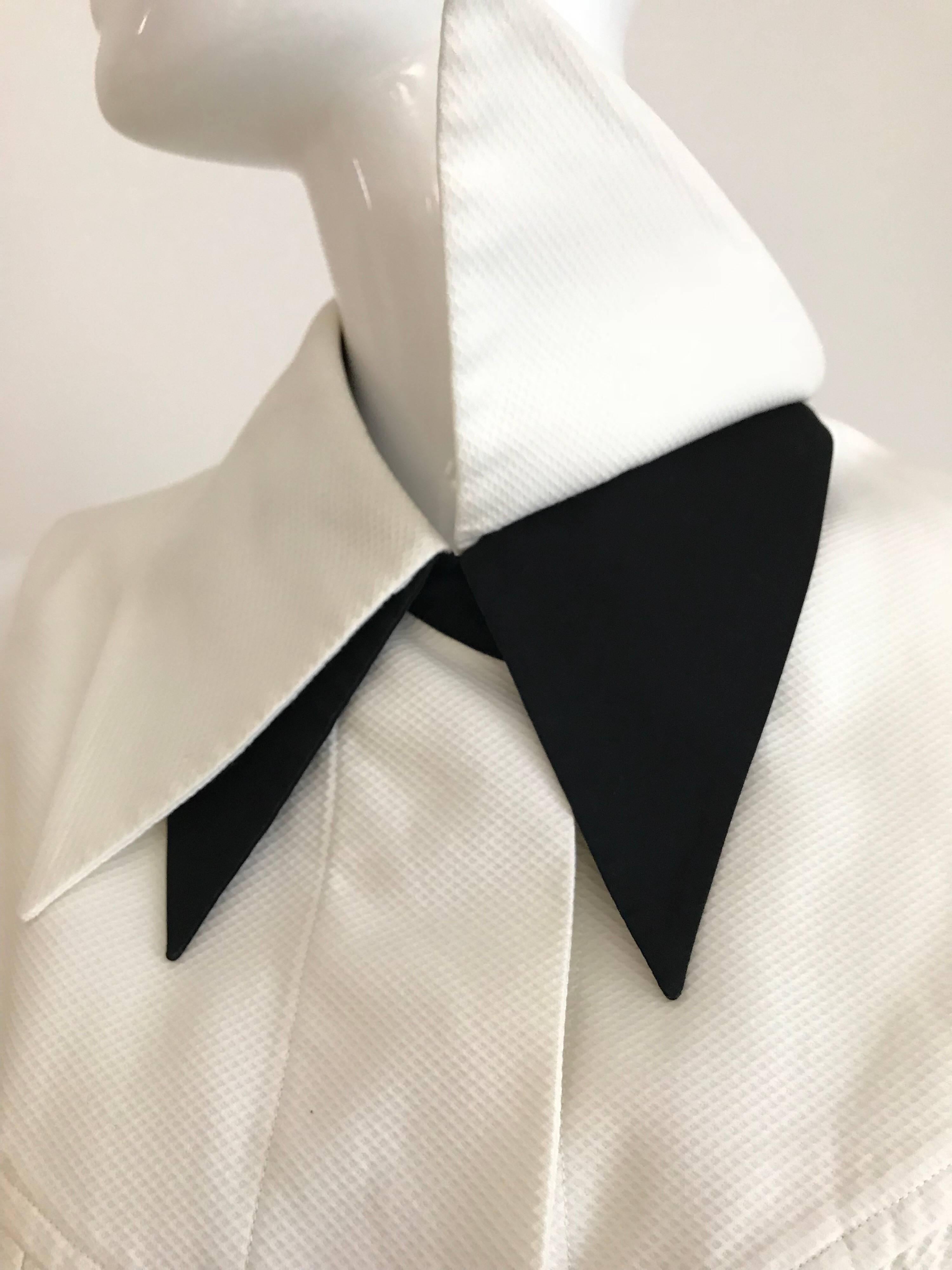 Chanel White Sleeveless Cotton Top and Black tuxedo pant suit set, 1980s  1