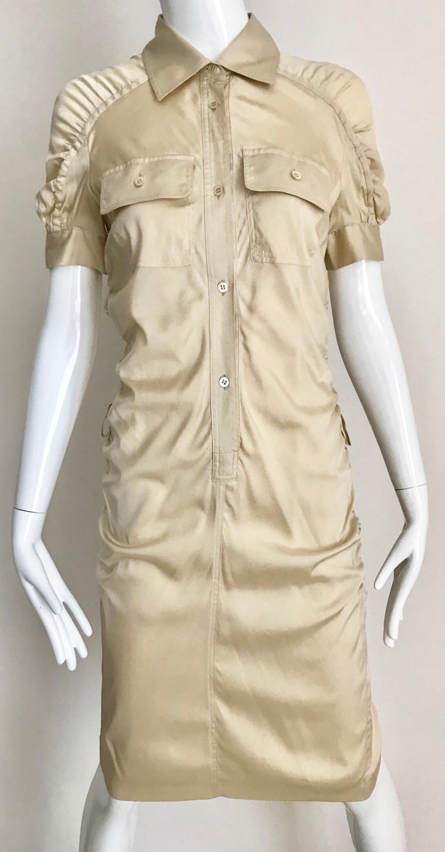 Women's Gucci  by Tom Ford Tan Silk Shirt Dress  For Sale