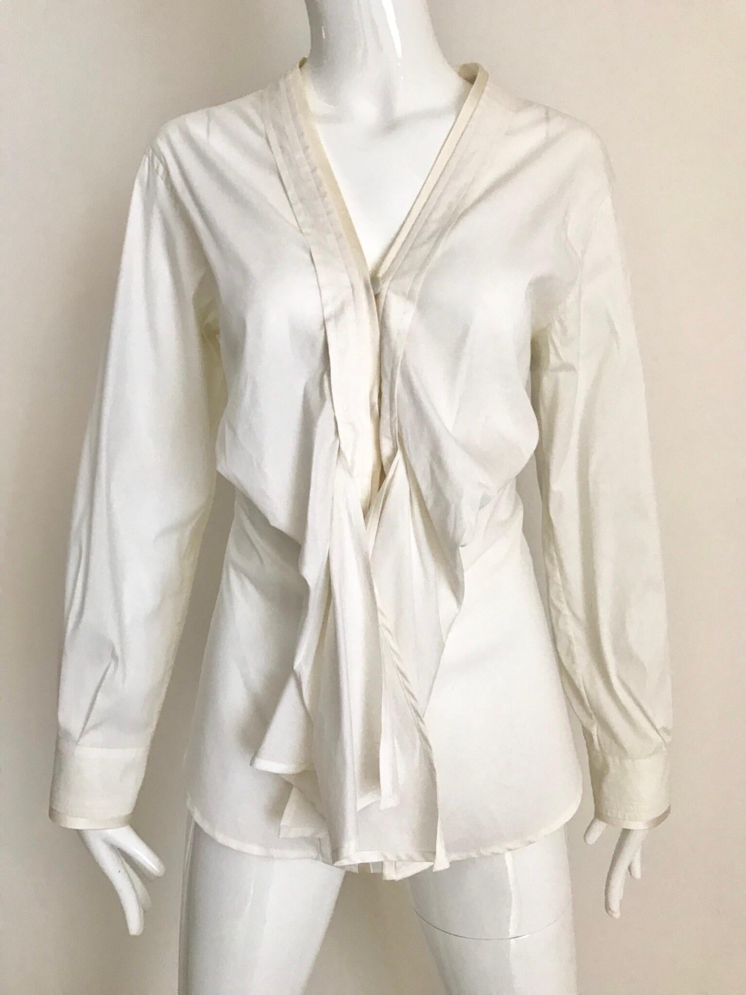 Yves Saint Laurent by Tom Ford White Cotton Tie Front Blouse For Sale ...