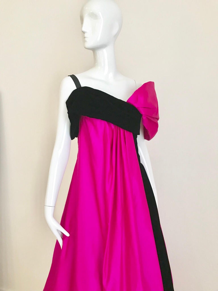 Vintage Scaasi Silk Hot Pink and Black Velvet Gown at 1stDibs
