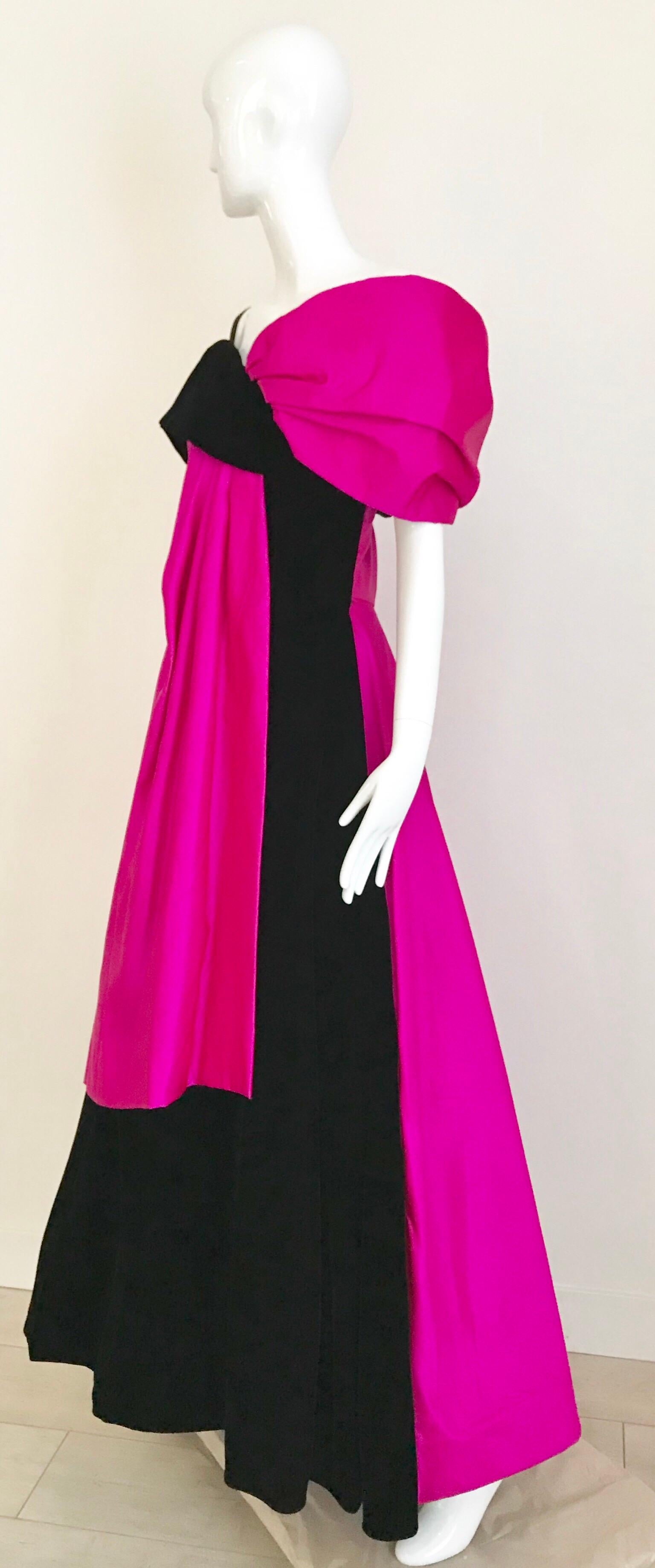 Vintage Scaasi Silk Hot Pink and Black Velvet Gown 2