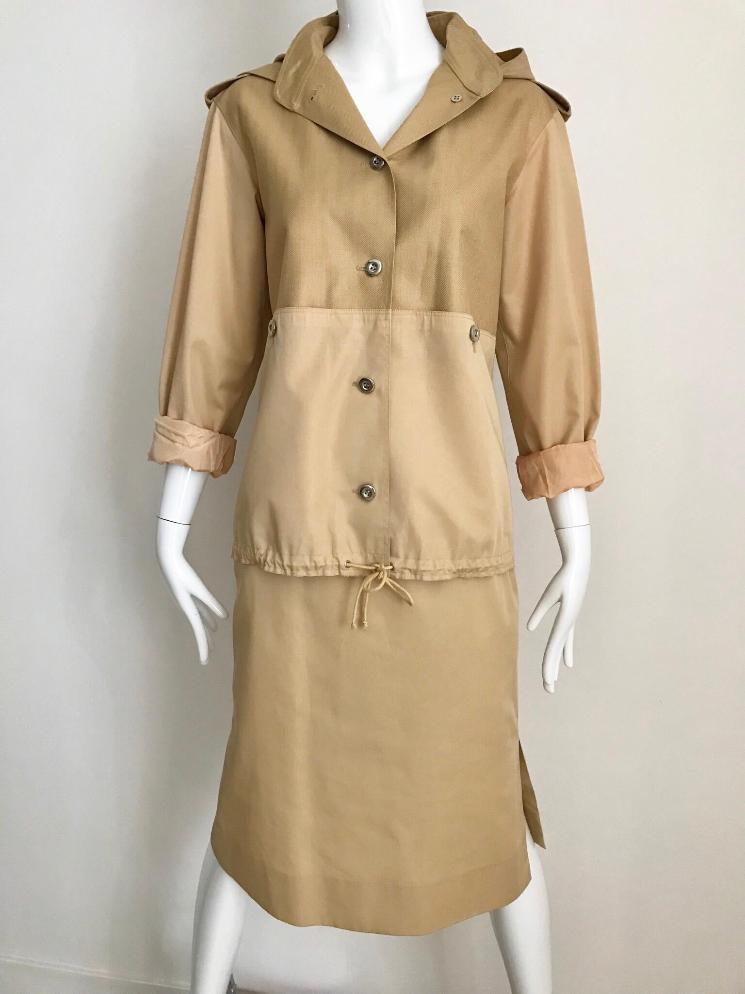 Women's Vintage Courreges Tan Cotton Sport Coat and Skirt Set