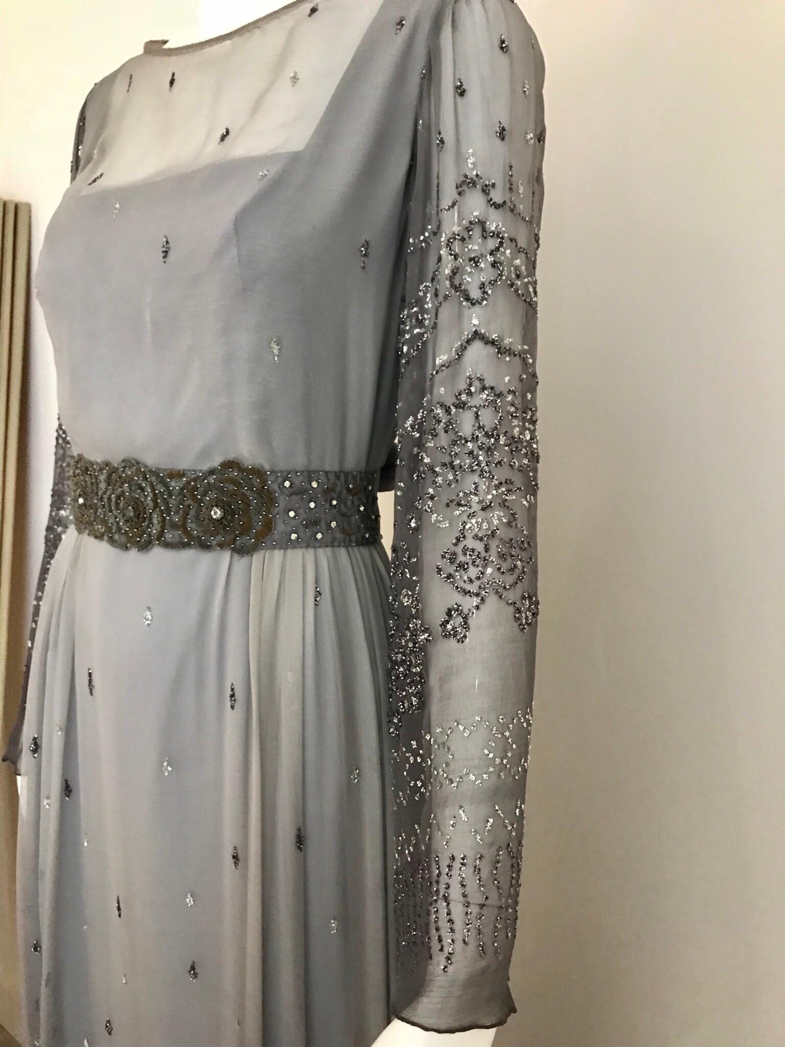 gray silk chiffon dress