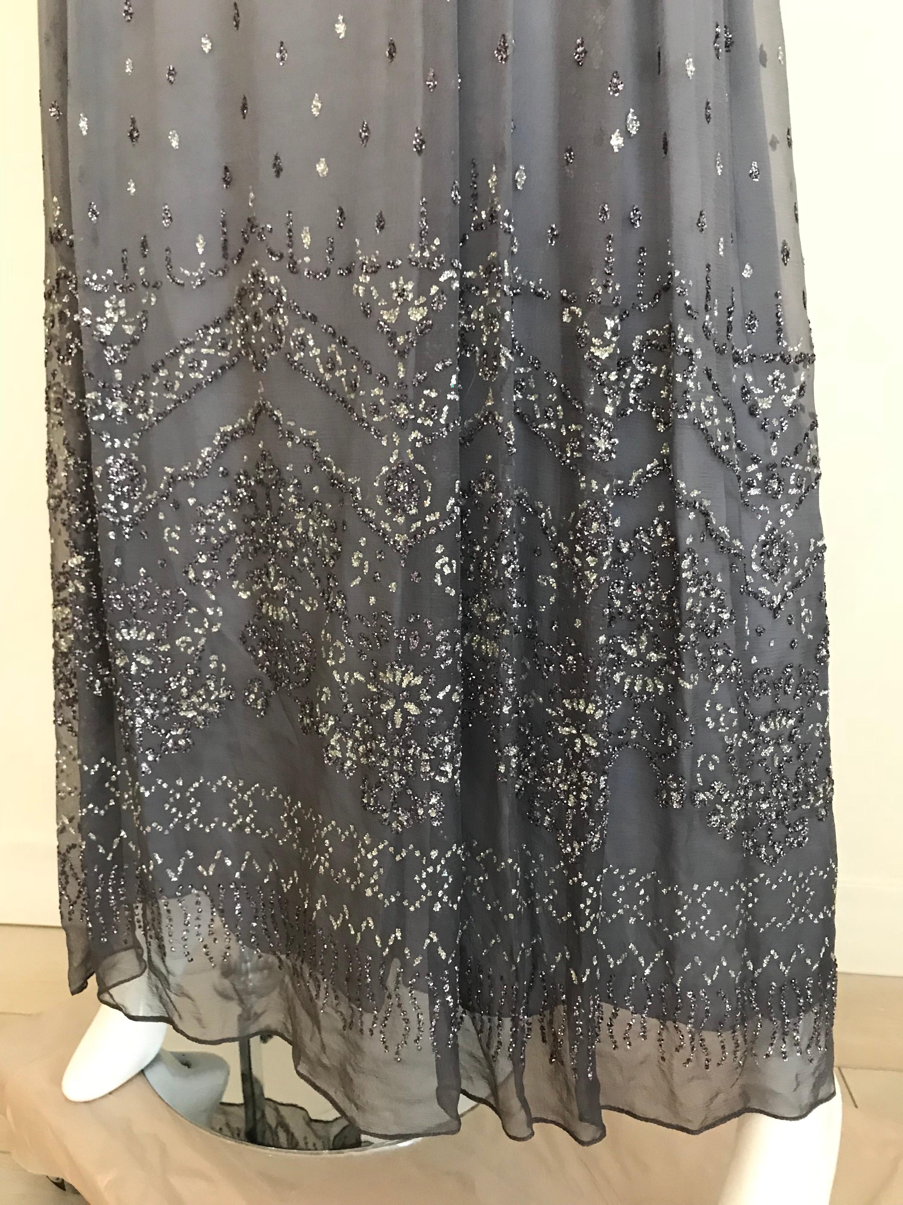 Richilene Gray Silk Chiffon Maxi Dress, 1970s  For Sale 2