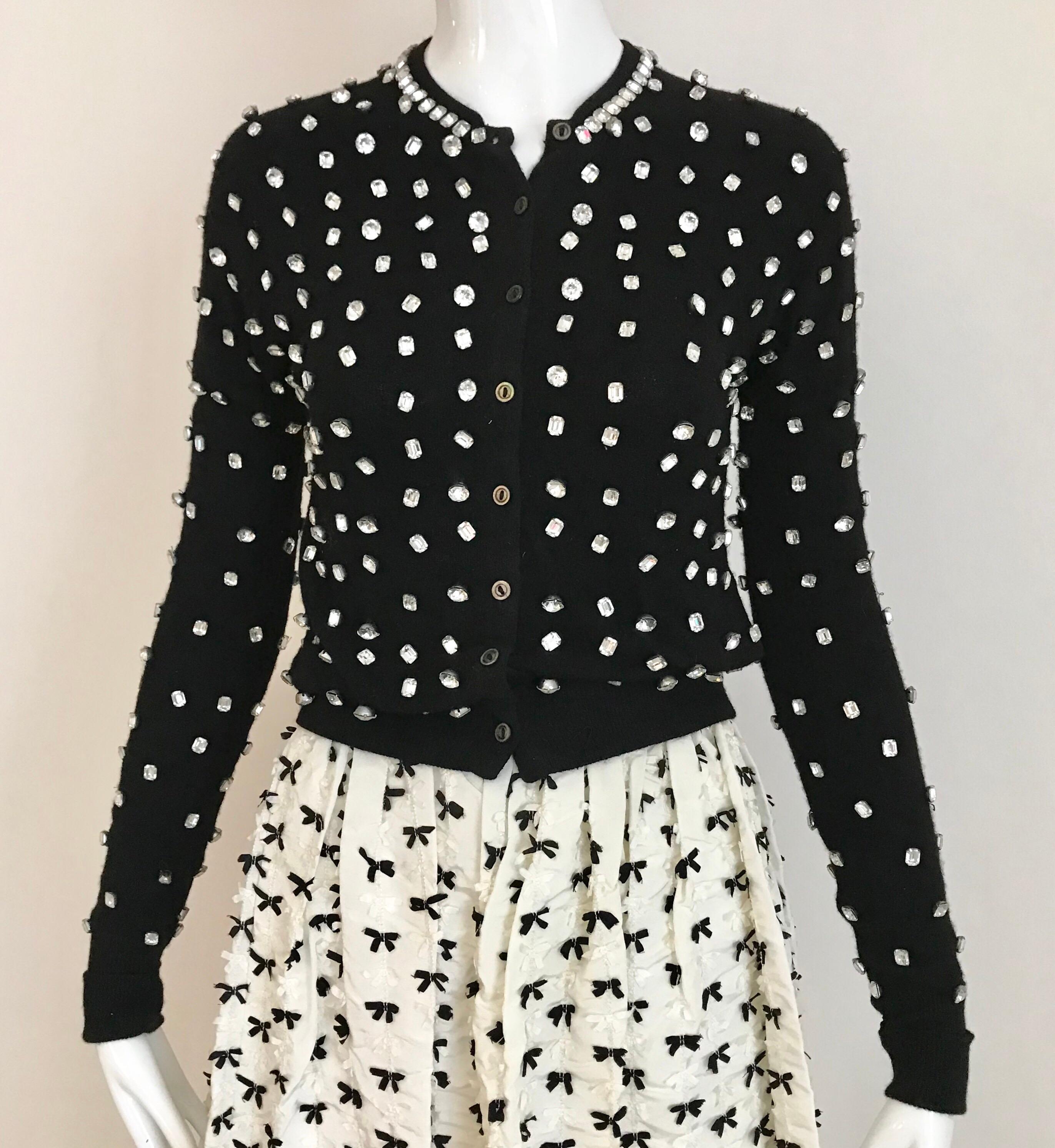 1980s Albert Capraro White Silk Maxi Skirt with Bowties Ribbon Applique 1