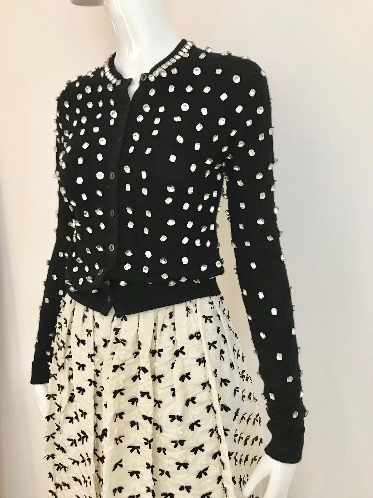1950s Black Cashmere Cardigan Sweater with Rhinestones In Good Condition In Beverly Hills, CA