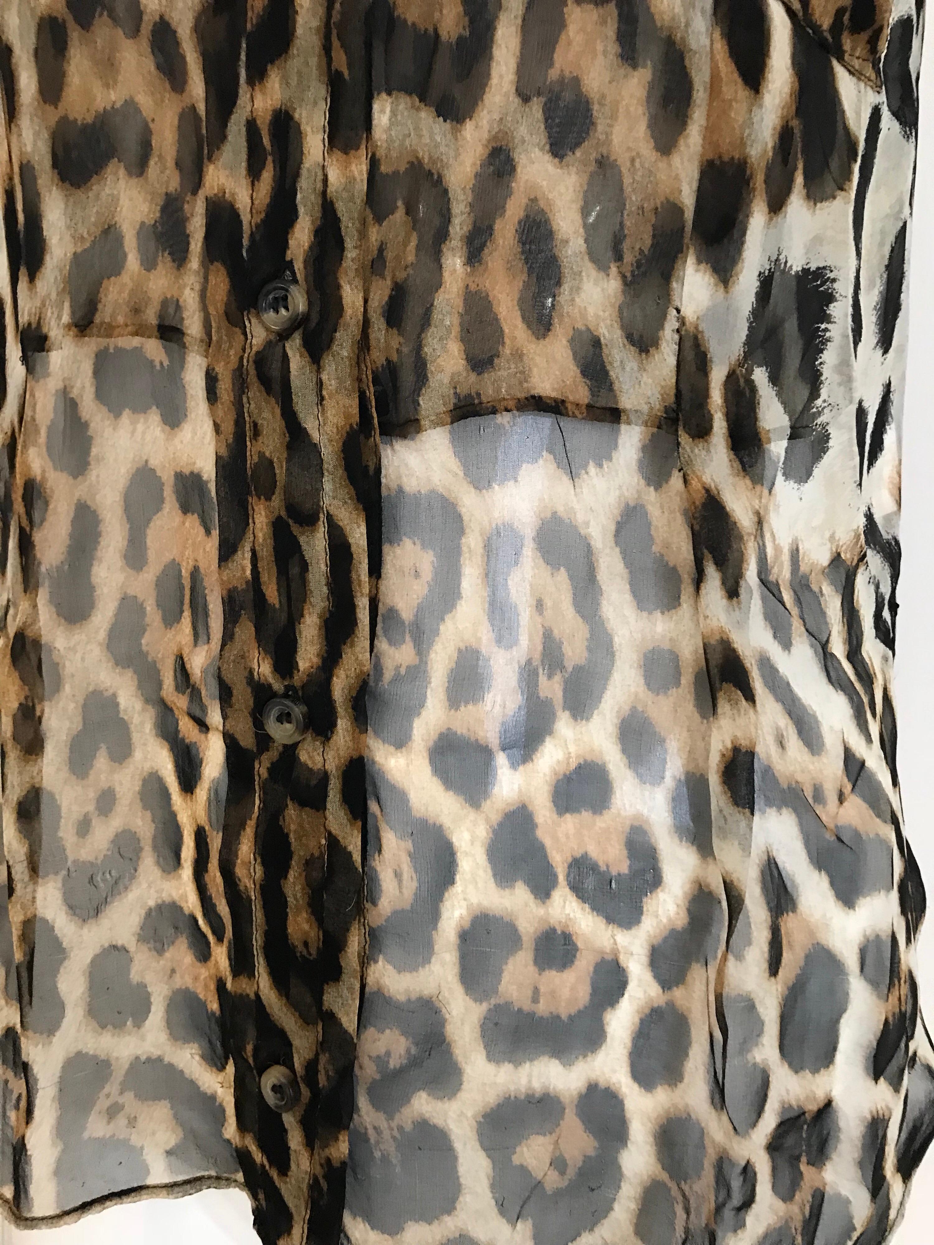 Beige Yves Saint Laurent  by Tom Ford Leopard Print Sleeveless Silk Blouse  For Sale