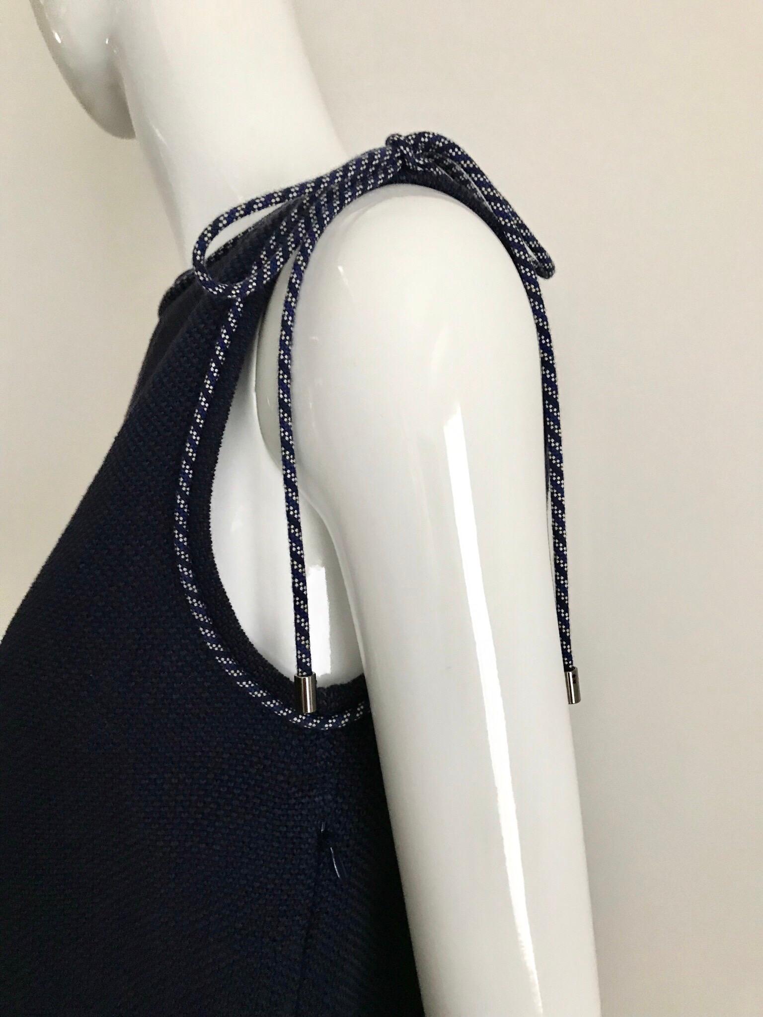 Black Chanel Navy Blue Knit Drop Waist Dress
