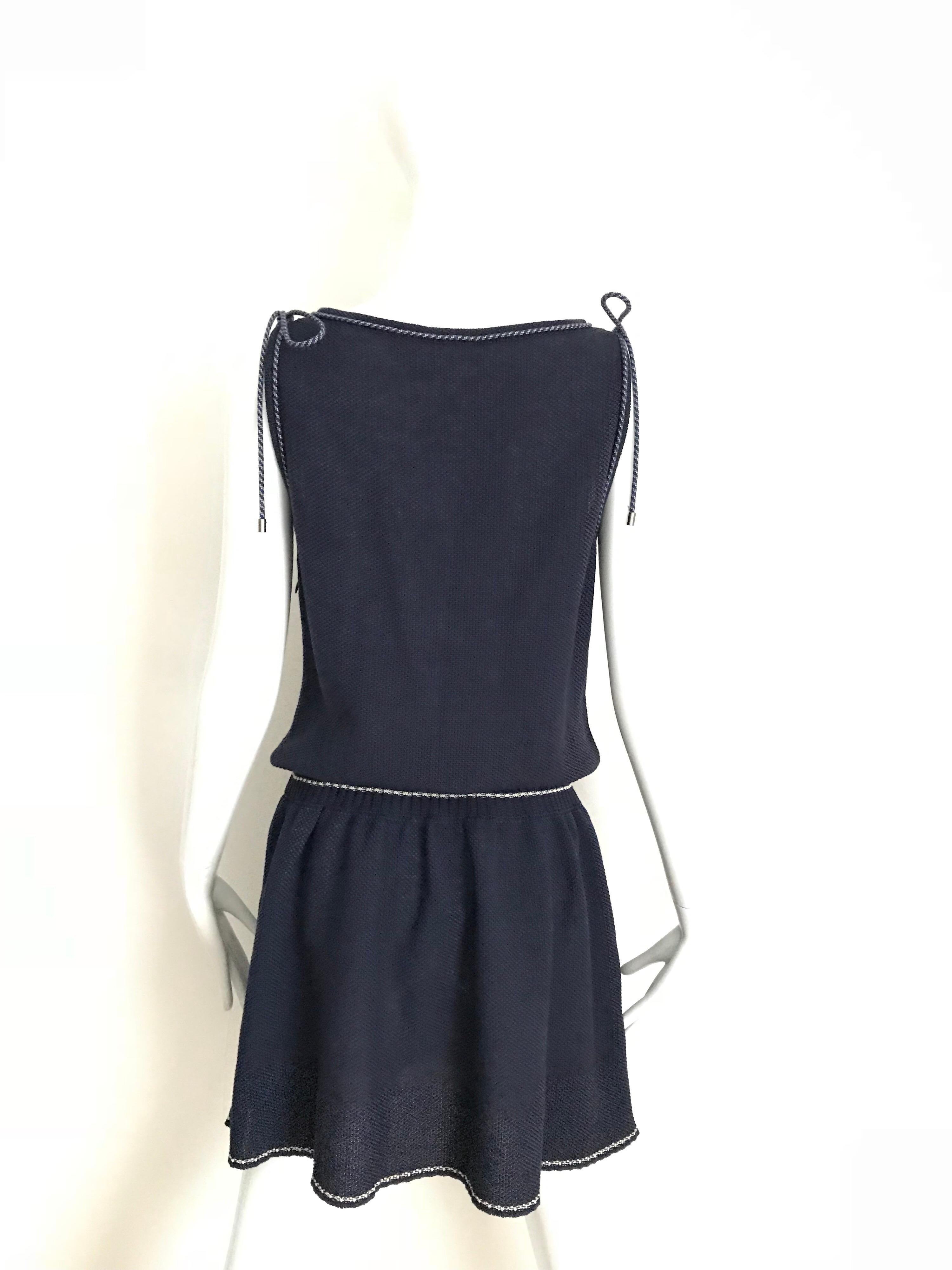 Women's Chanel Navy Blue Knit Drop Waist Dress