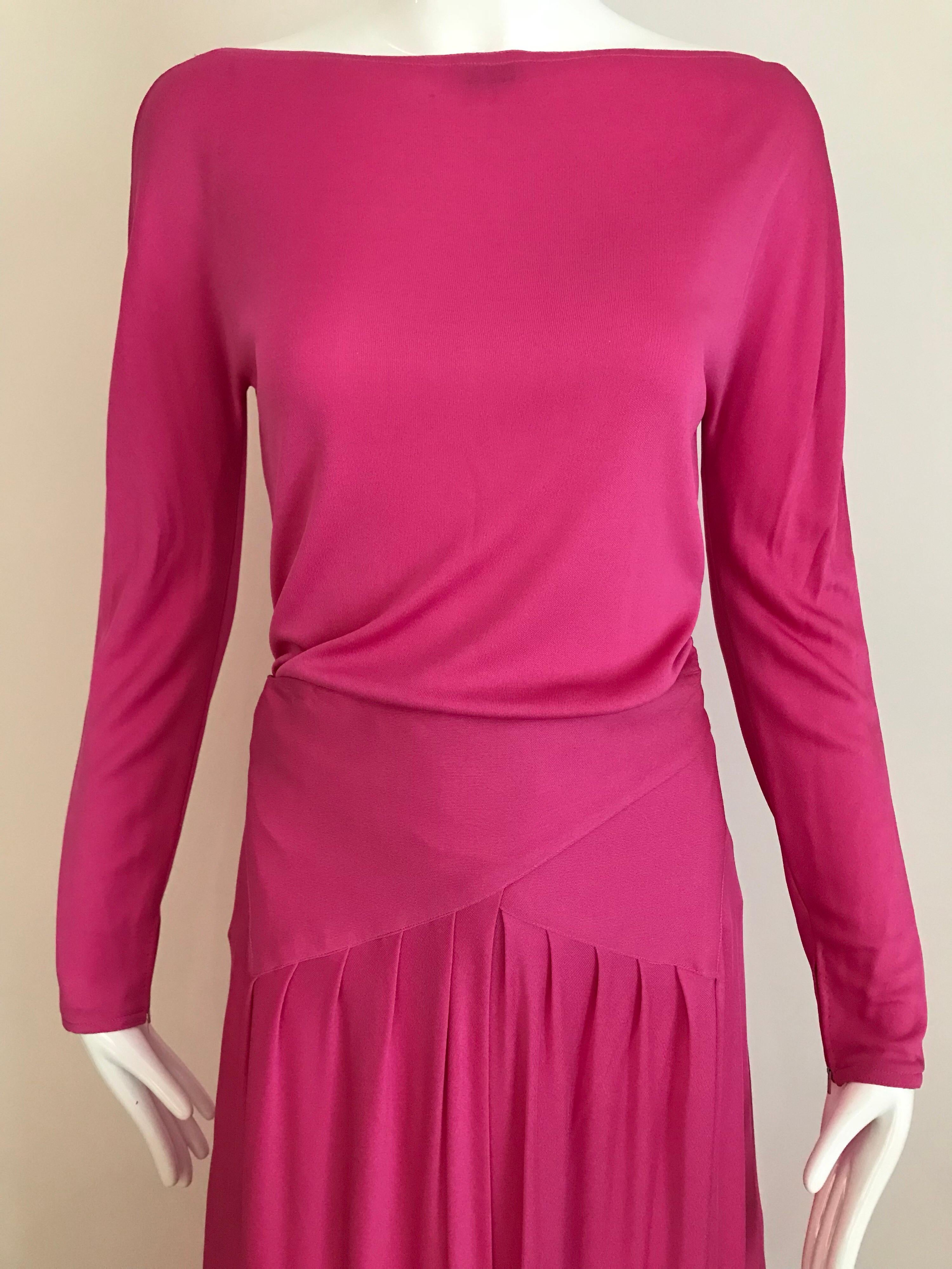 Vintage Geoffrey Beene Hot Pink Matte Jersey Bluse Rock Set Damen im Angebot