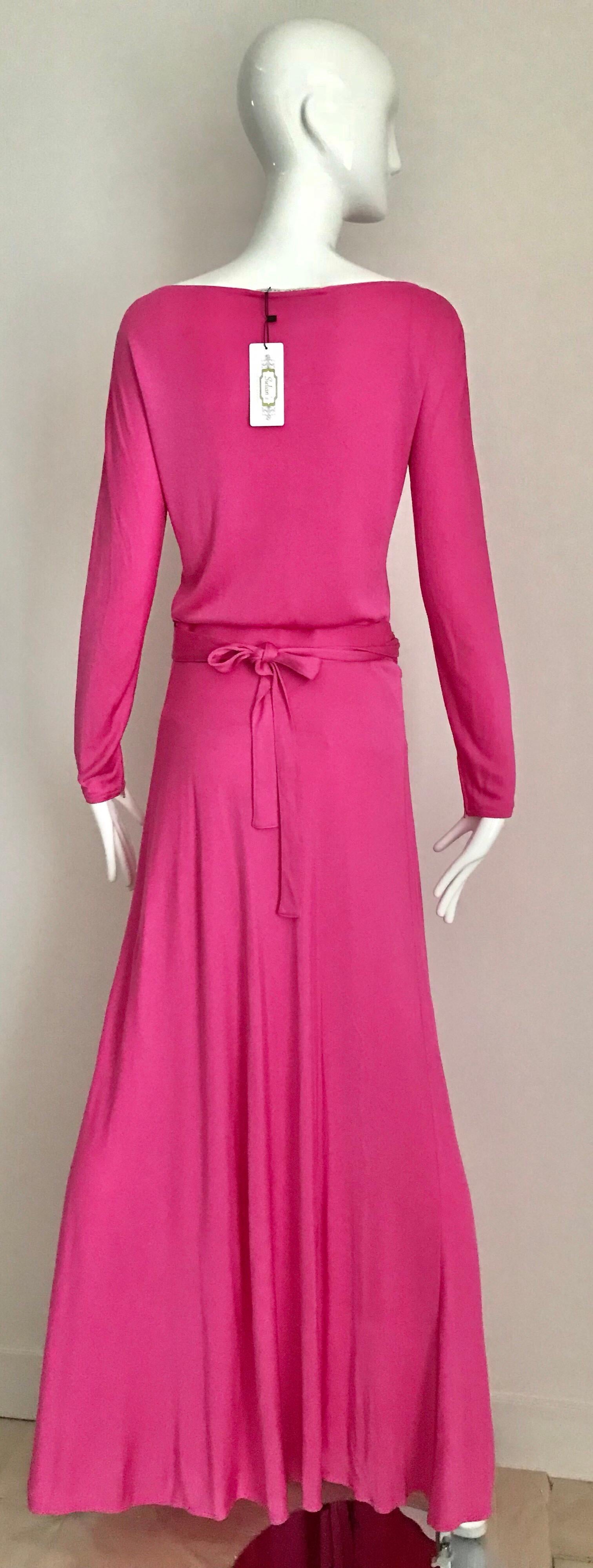Women's Vintage Geoffrey Beene Hot Pink Matte Jersey Blouse Skirt Set For Sale