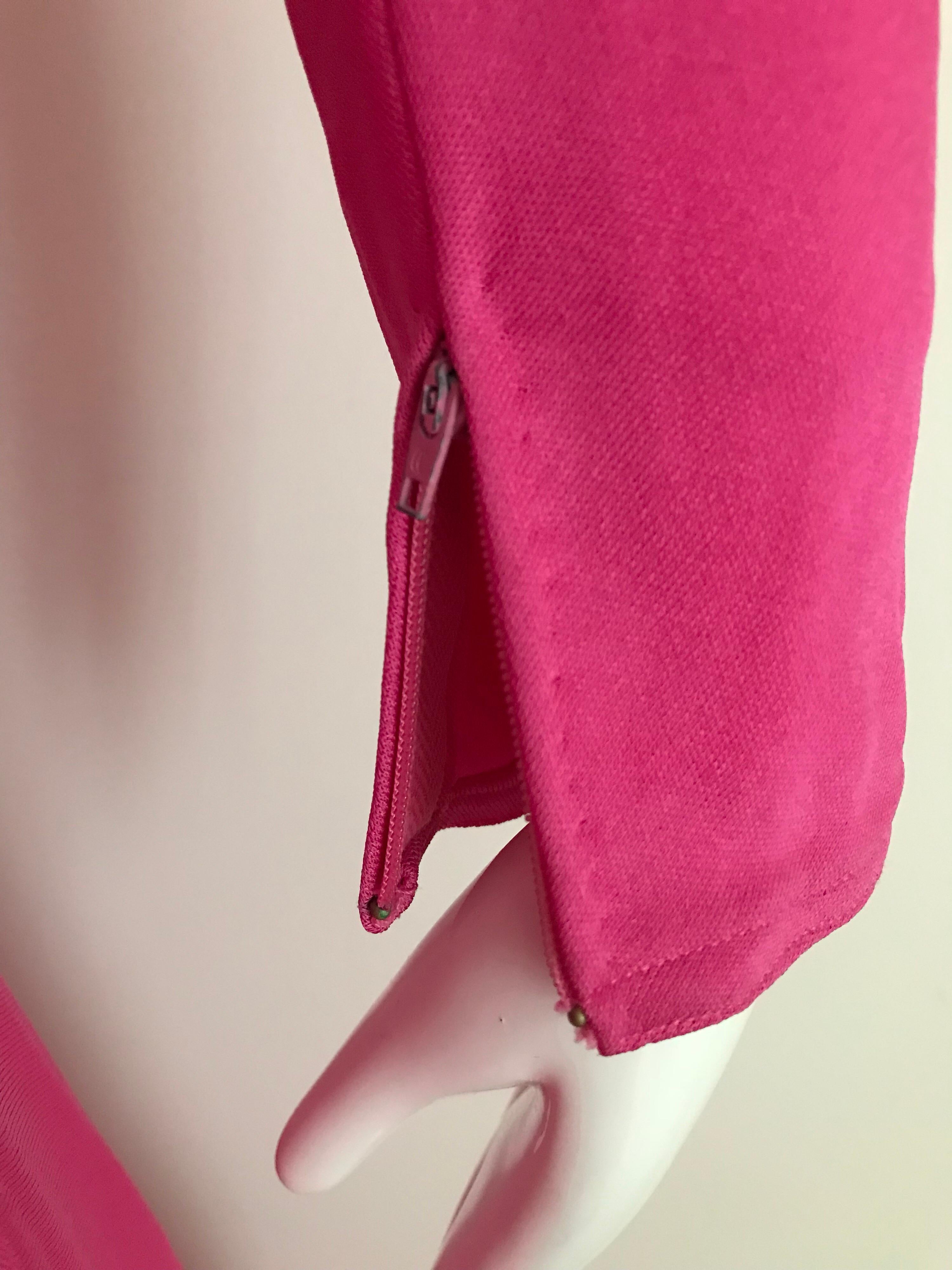 Vintage Geoffrey Beene Hot Pink Matte Jersey Blouse Skirt Set For Sale 3