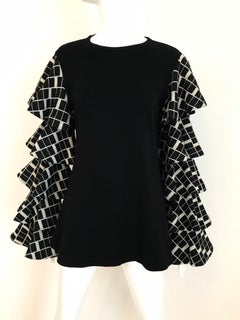 Rudi Gernreich Black Knit Mini Dress with Ruffle Sleeves, 1970s