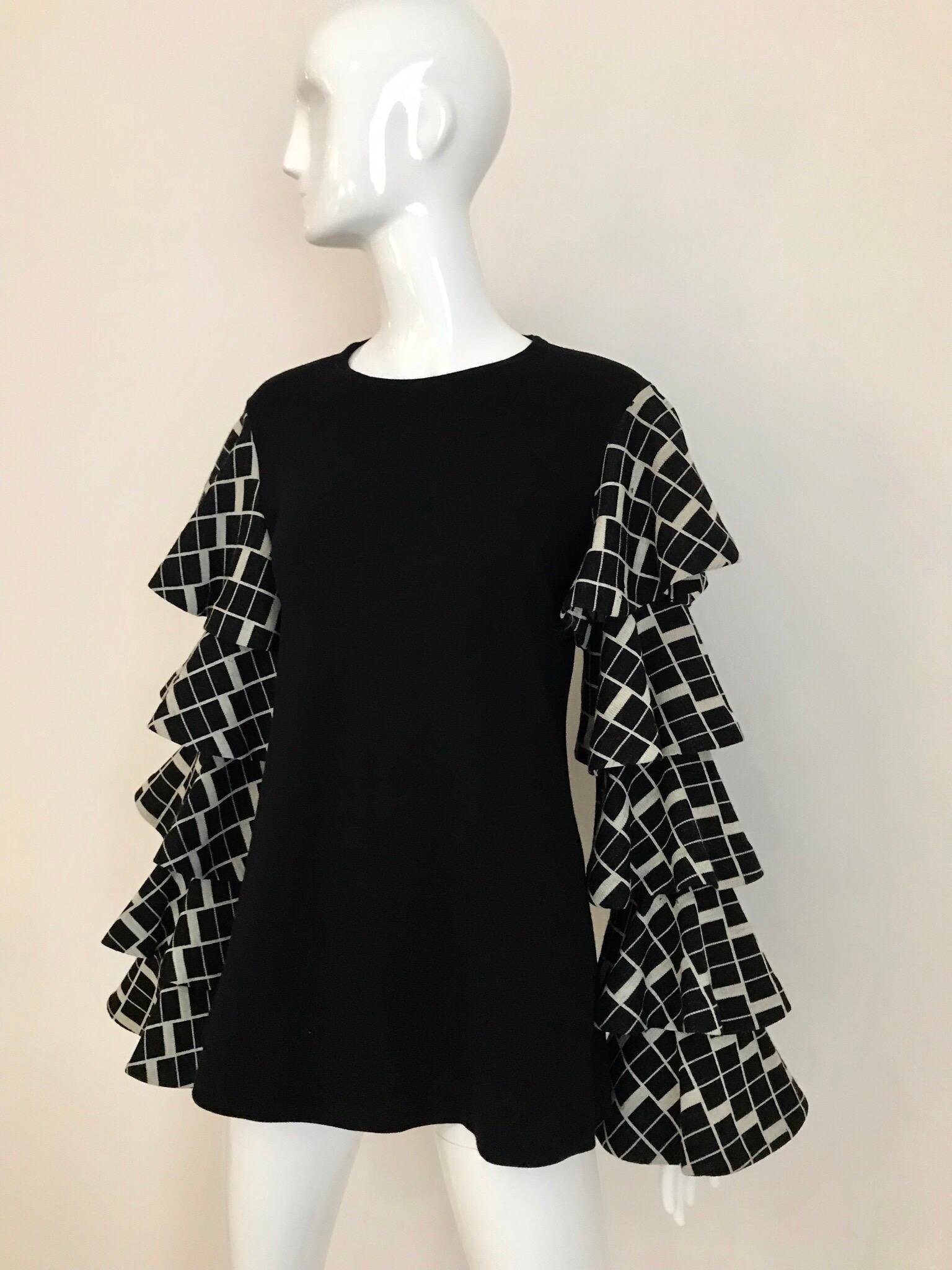 Rudi Gernreich Black Knit Mini Dress with Ruffle Sleeves, 1970s   In Good Condition In Beverly Hills, CA