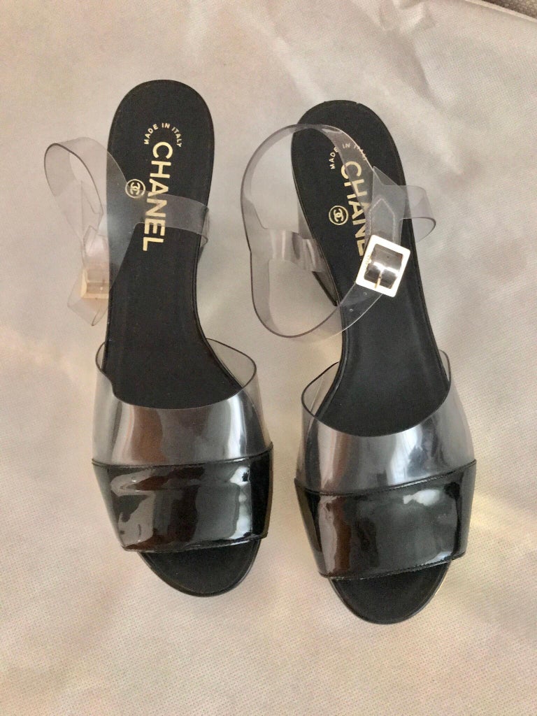 CHANEL Clear Platform Sandals For Sale at 1stdibs