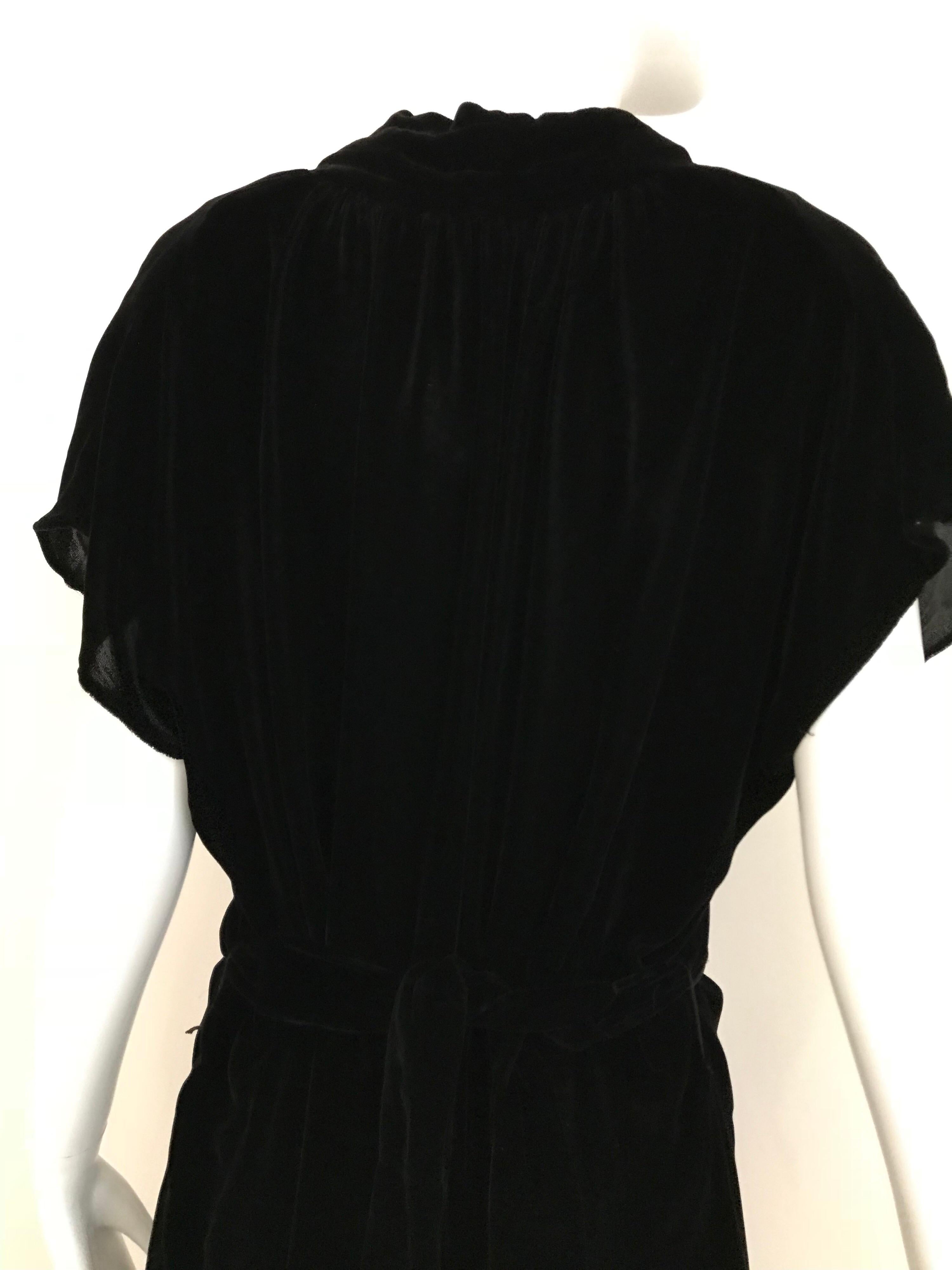 1930s Black Velvet Dress with Floral Appliqué  3